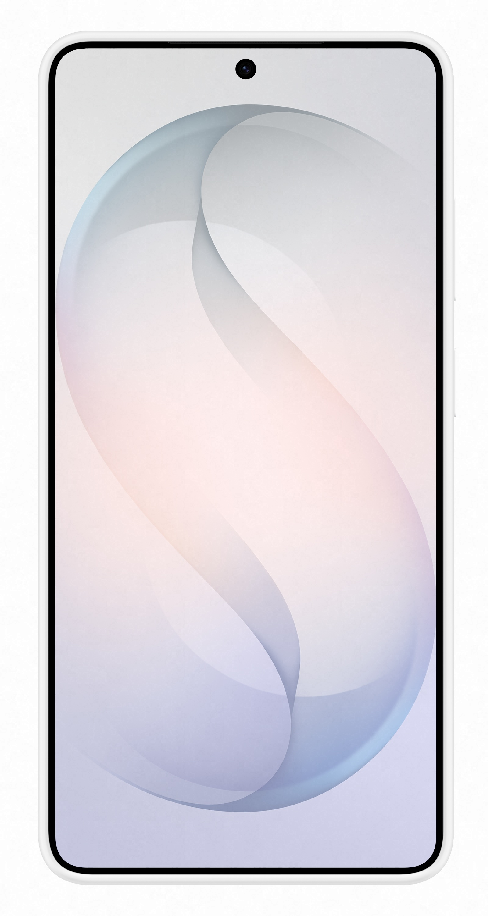 Biały smartfon z abstrakcyjną, pastelową tapetą na ekranie.