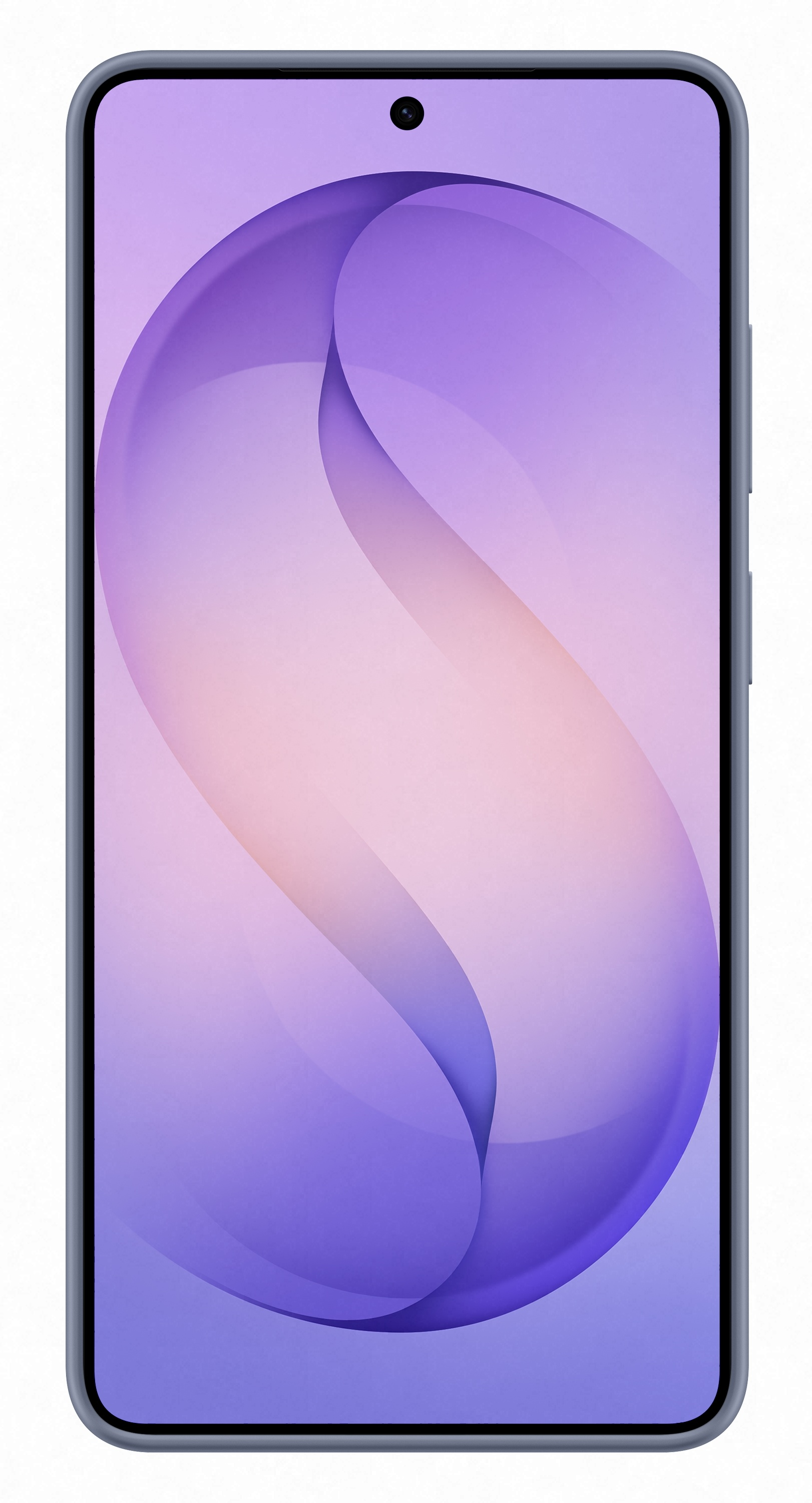 Smartfon z fioletowo-różowym falistym wzorem na ekranie.