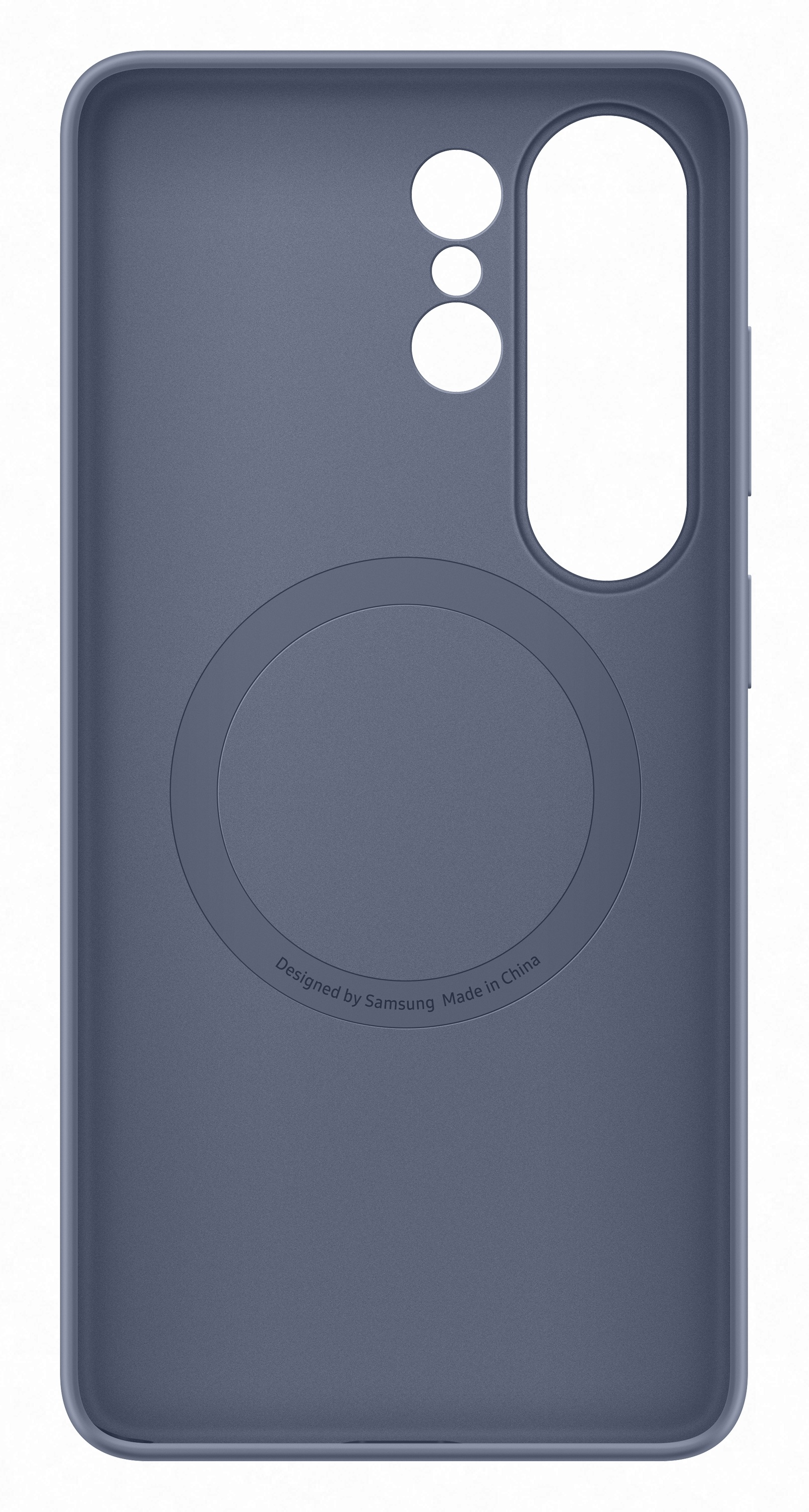 Niebieskie etui na telefon z wycięciami na aparat i port ładowania.