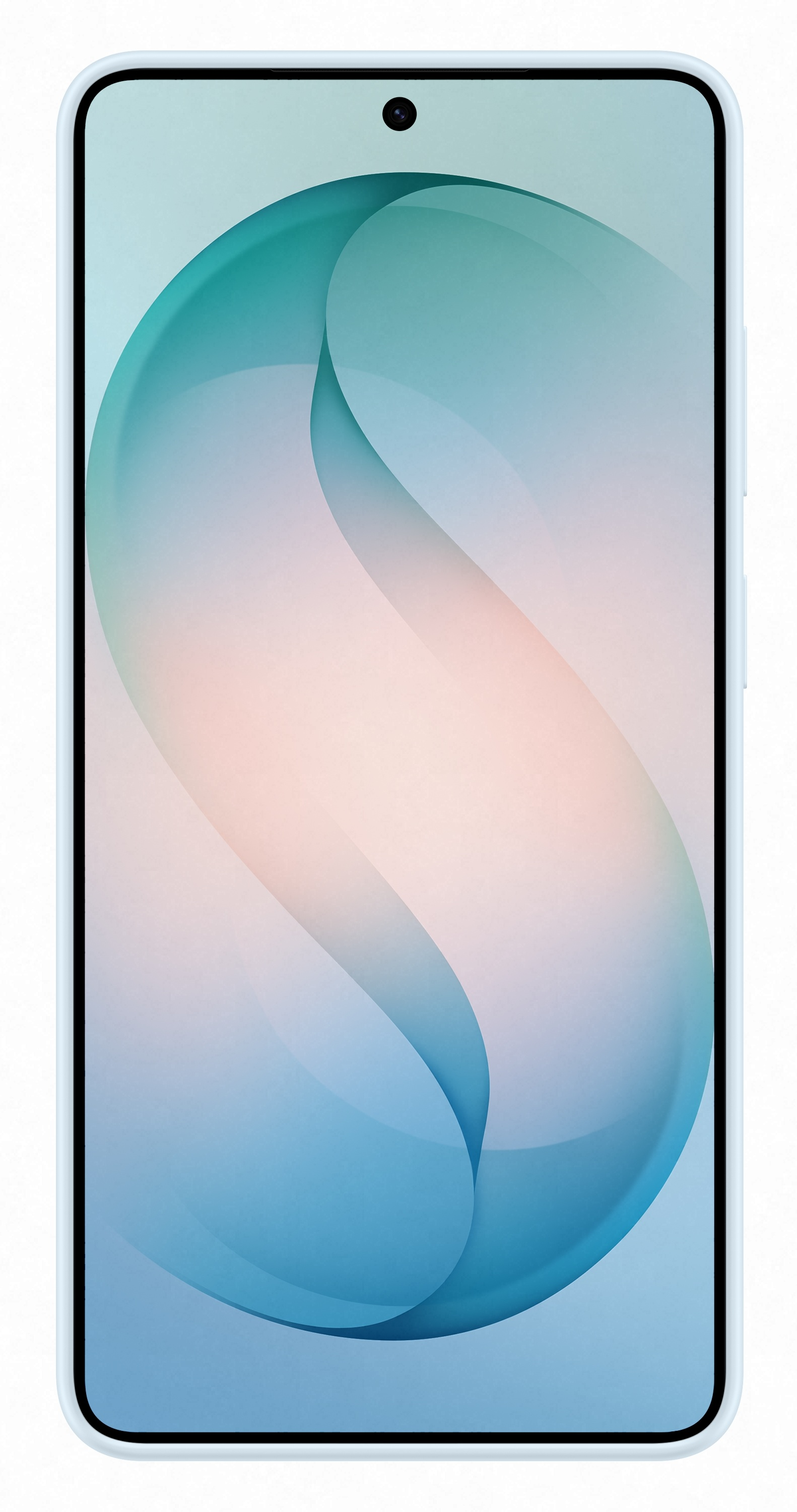 Jasnoniebieski smartfon z stylizowanym niebiesko-różowym tłem.