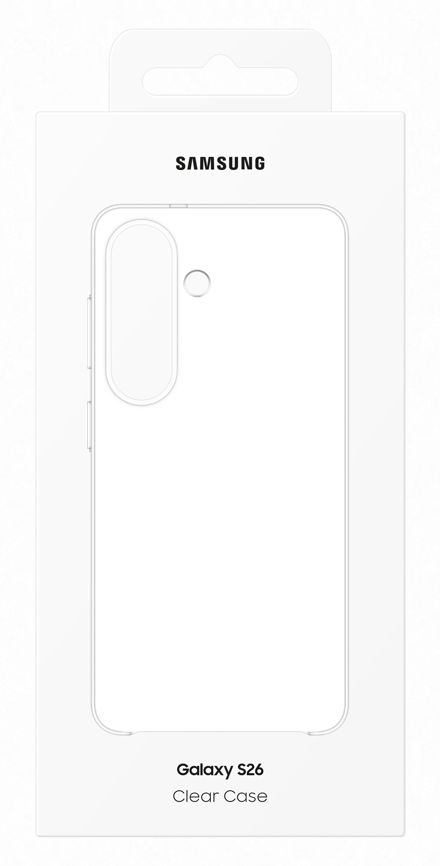 Opakowanie Samsung Galaxy S26 Clear Case z zarysem telefonu.