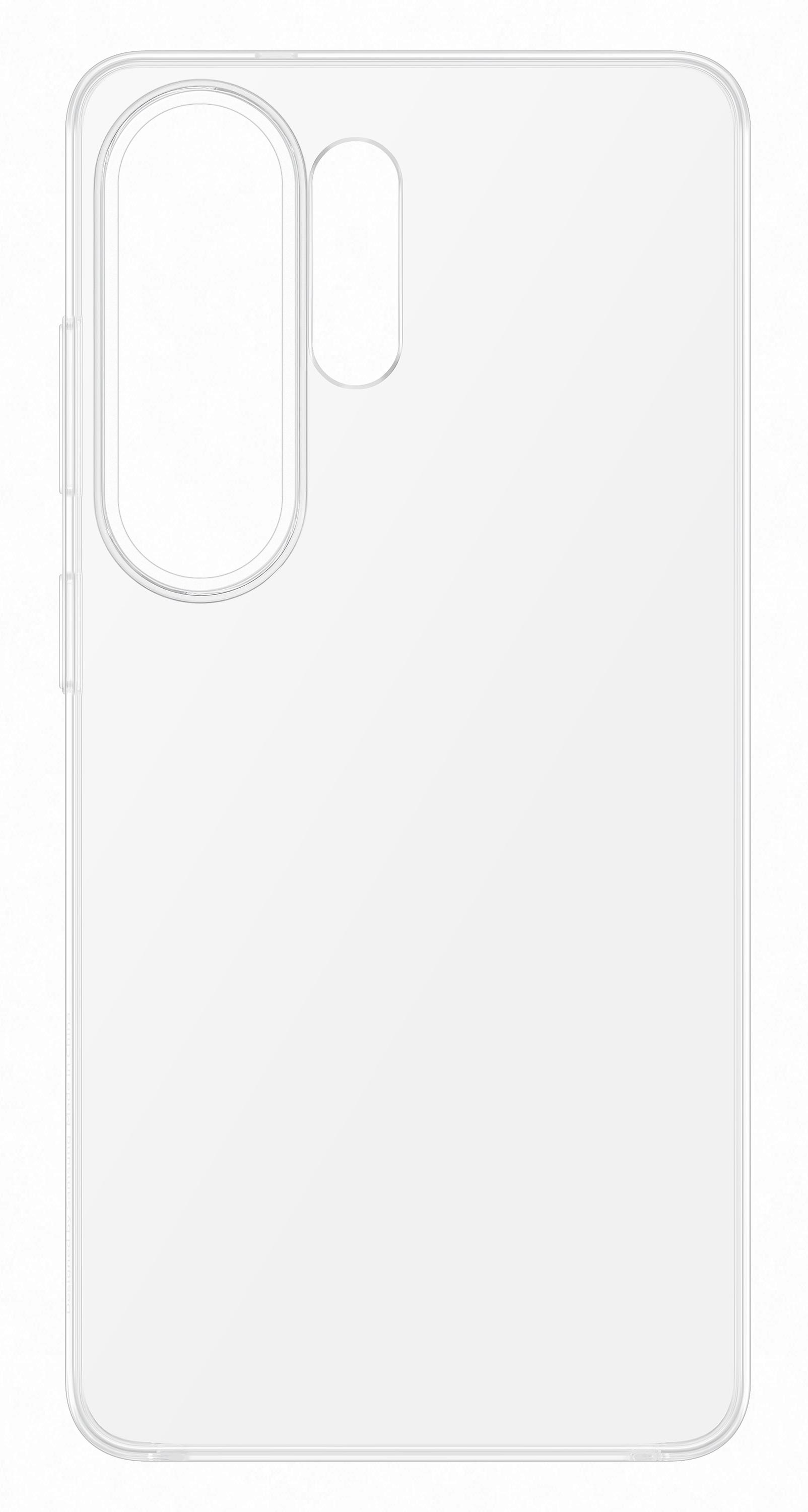 Przezroczyste etui na telefon z wycięciami na aparat i przyciski.