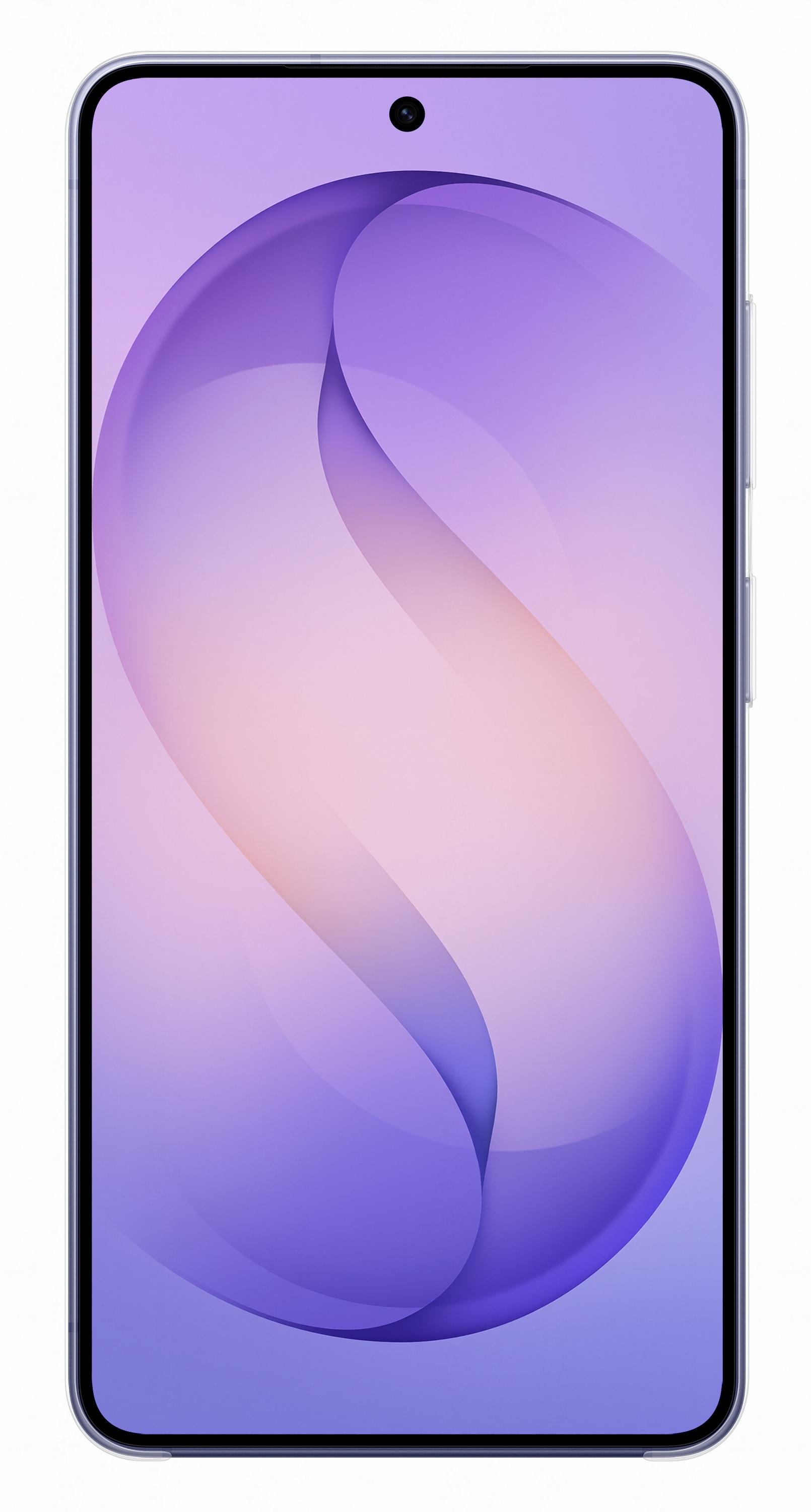 Smartfon wyświetlający fioletową i różową tapetę abstrakcyjną.