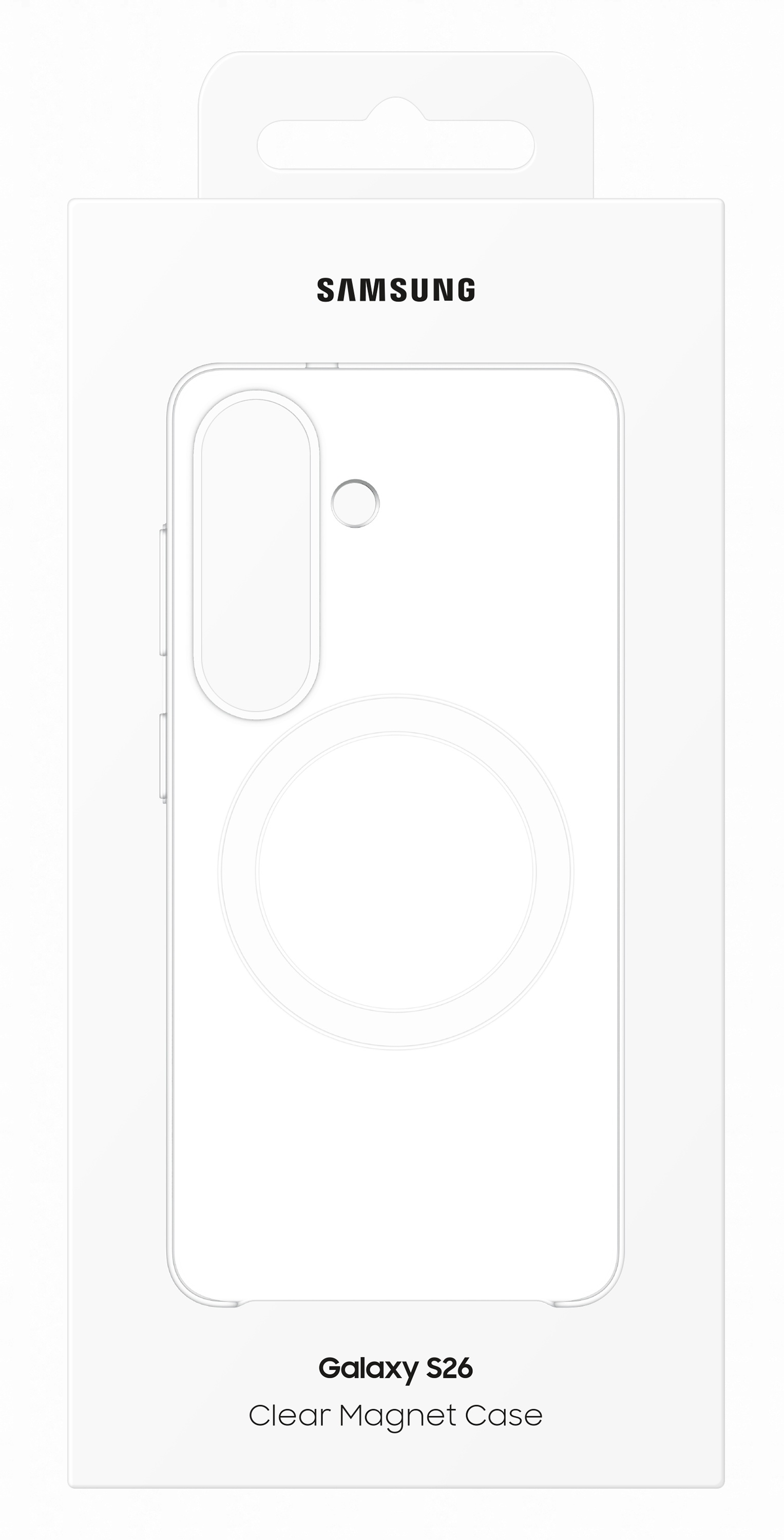 Opakowanie Samsung Galaxy S26 Clear Magnet Case z rysunkiem liniowym etui.
