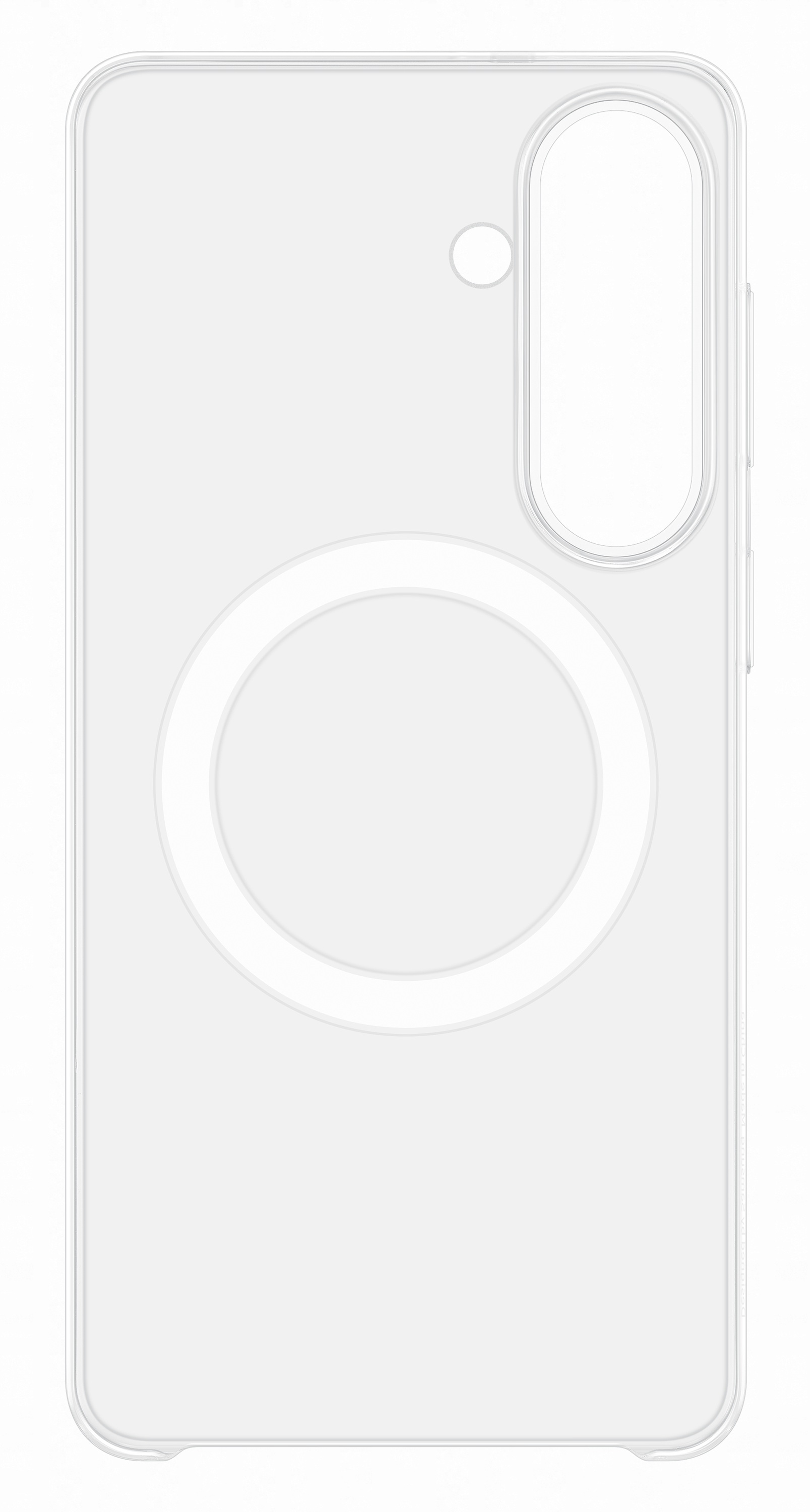 Przezroczyste etui na telefon z wzorem koła i aparatu.