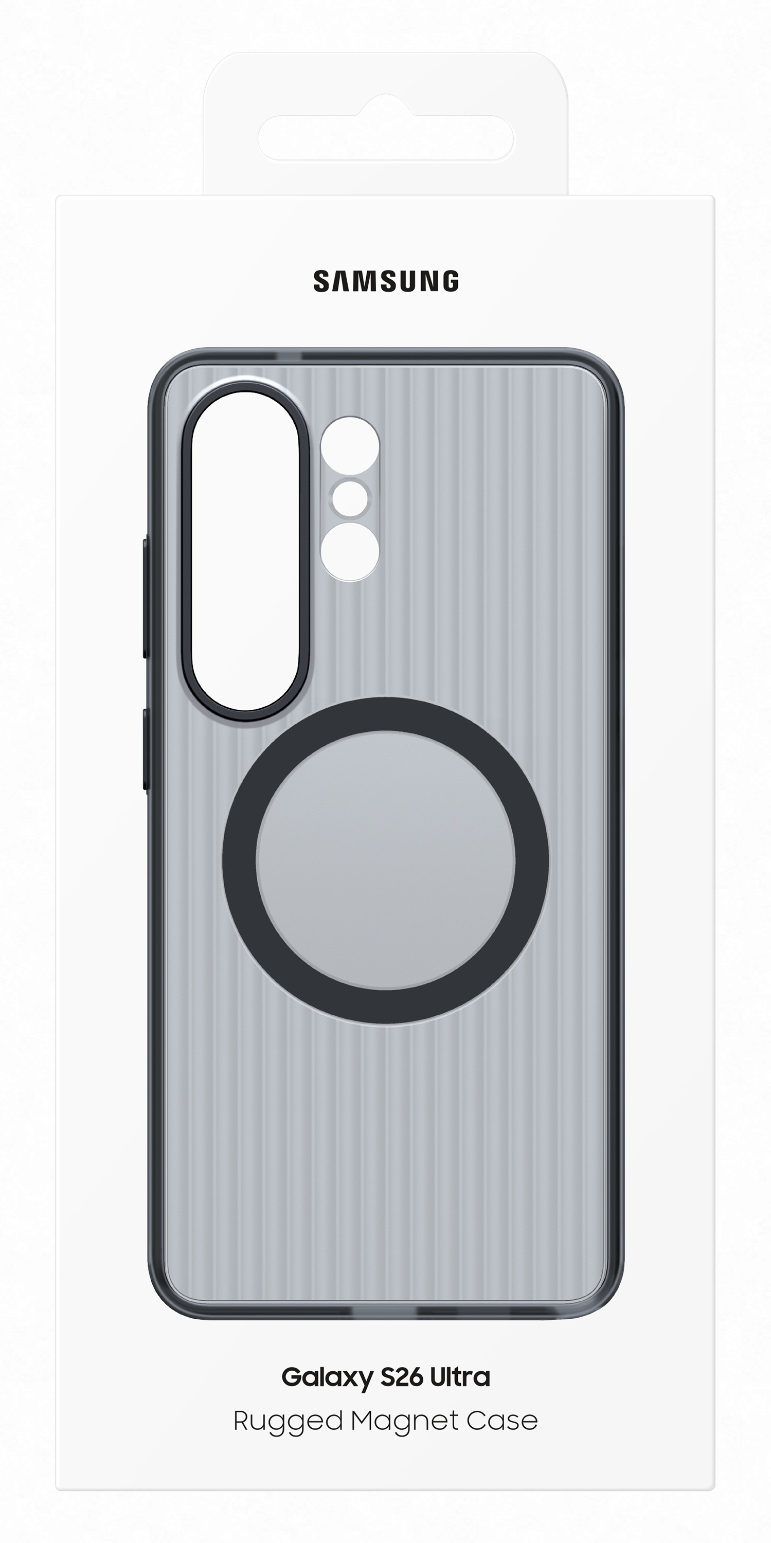 Opakowanie szarej, wytrzymałej, magnetycznej obudowy Samsung Galaxy S26 Ultra.