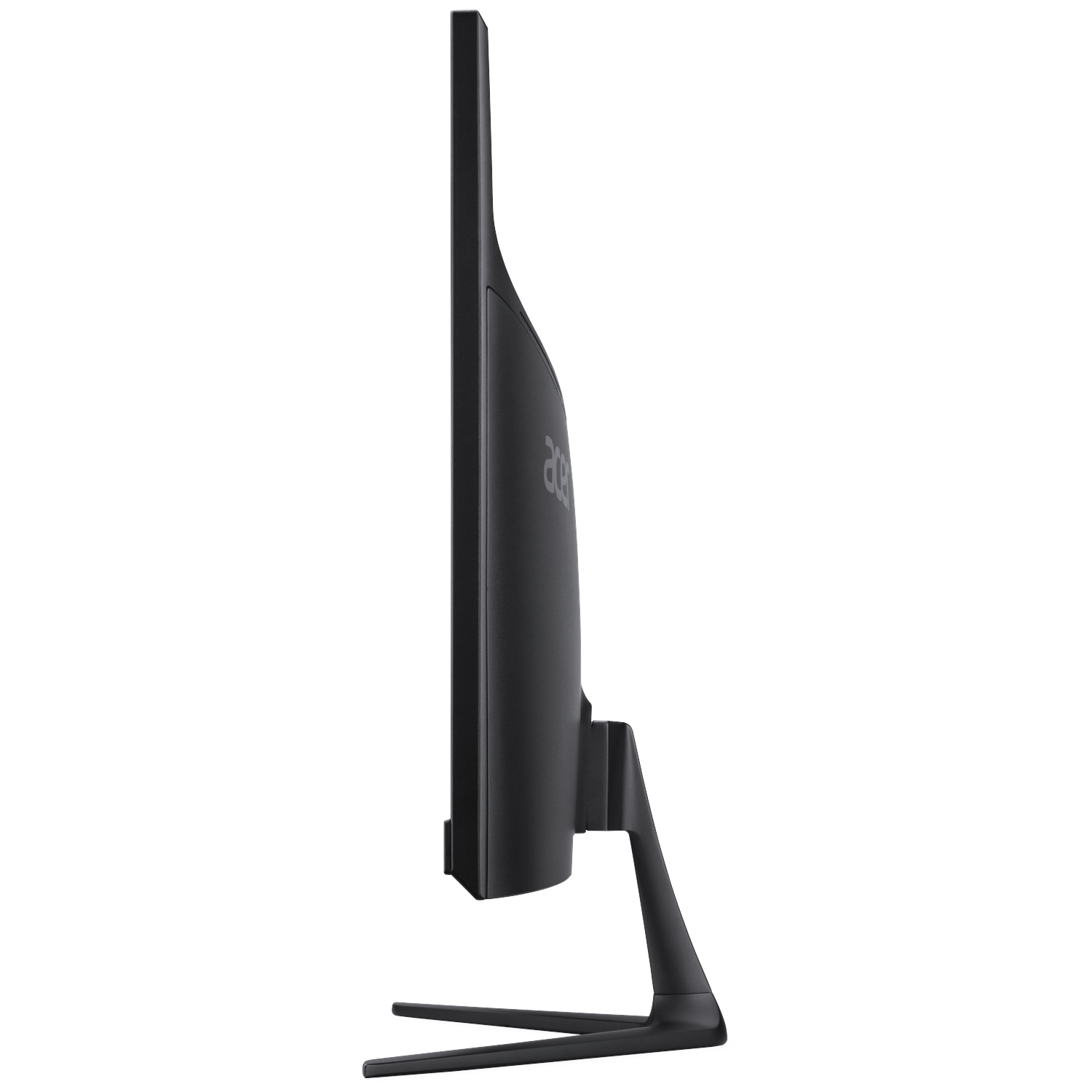 Black Acer monitor in side profile with a curved screen and V-shaped stand.