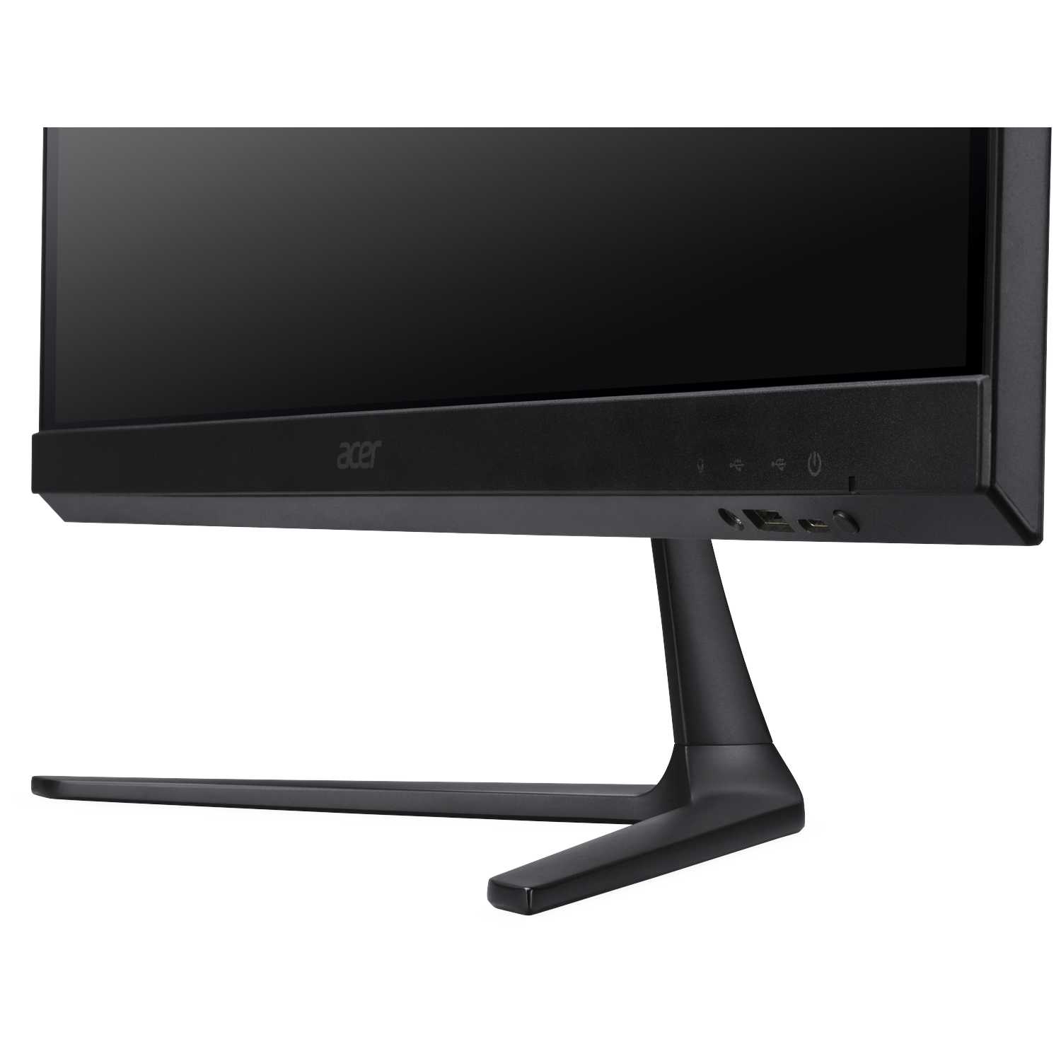 A black Acer monitor with a slim bezel and a single stand.