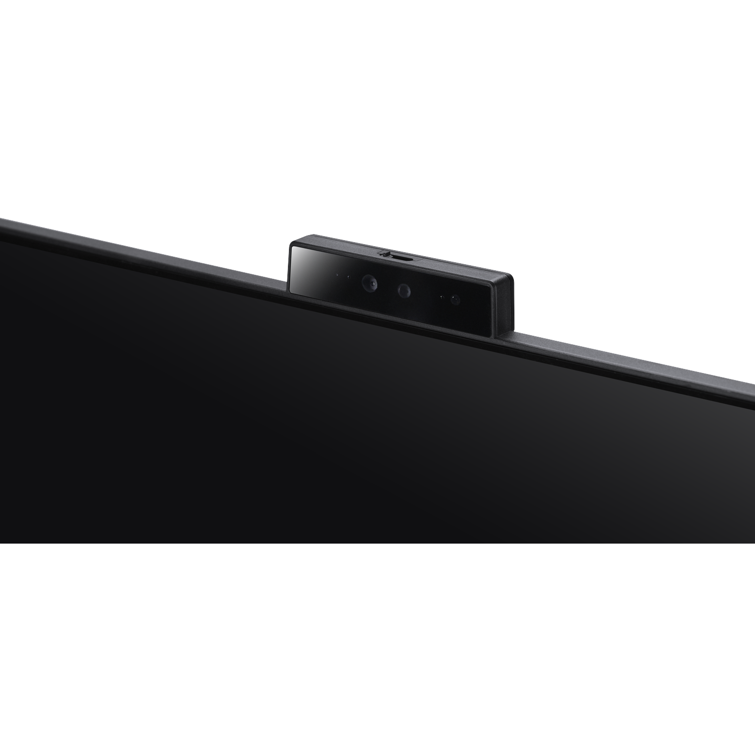 A black monitor with a camera attached to the top center.
