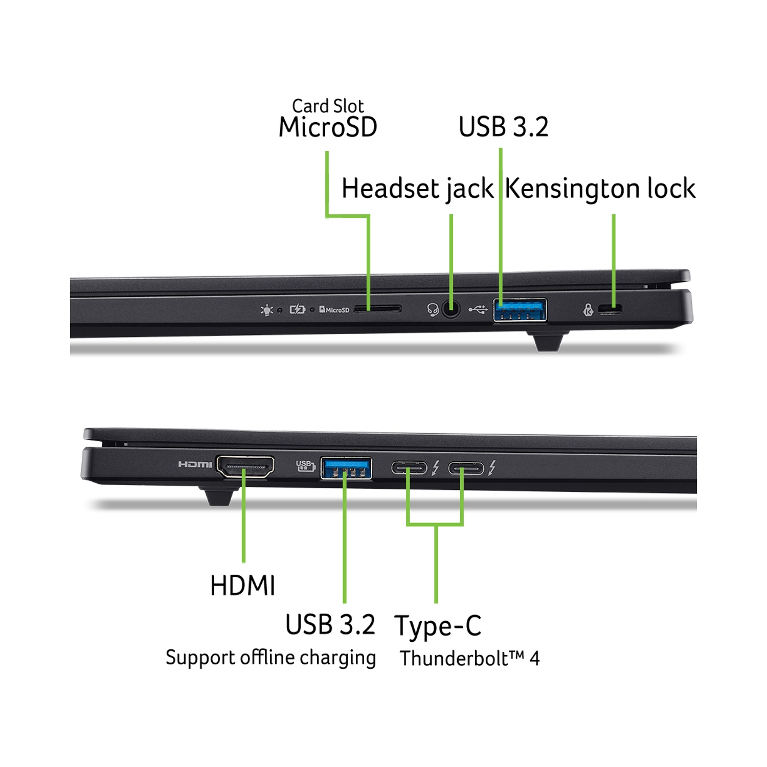 Porte del laptop: MicroSD, USB 3.2, HDMI, Type-C, Thunderbolt 4.