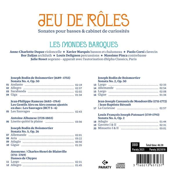 CD-Cover mit Titel 'JEU DE RÔLES' und Trackliste für Barockmusik.