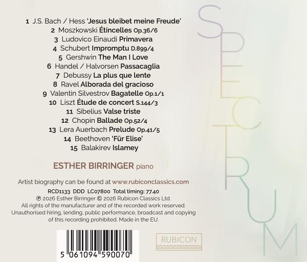 CD-Cover mit Werkliste und Namen Esther Birringer, Klavier.