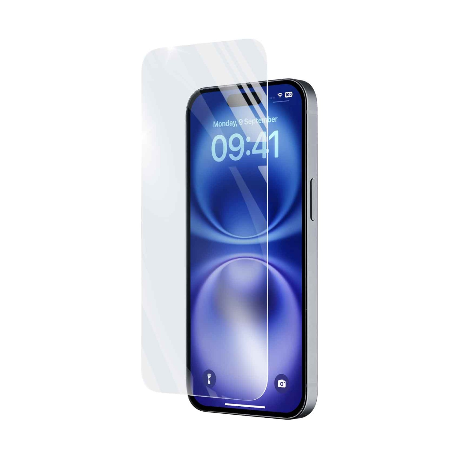 Una protezione per lo schermo giace sullo schermo di un iPhone.