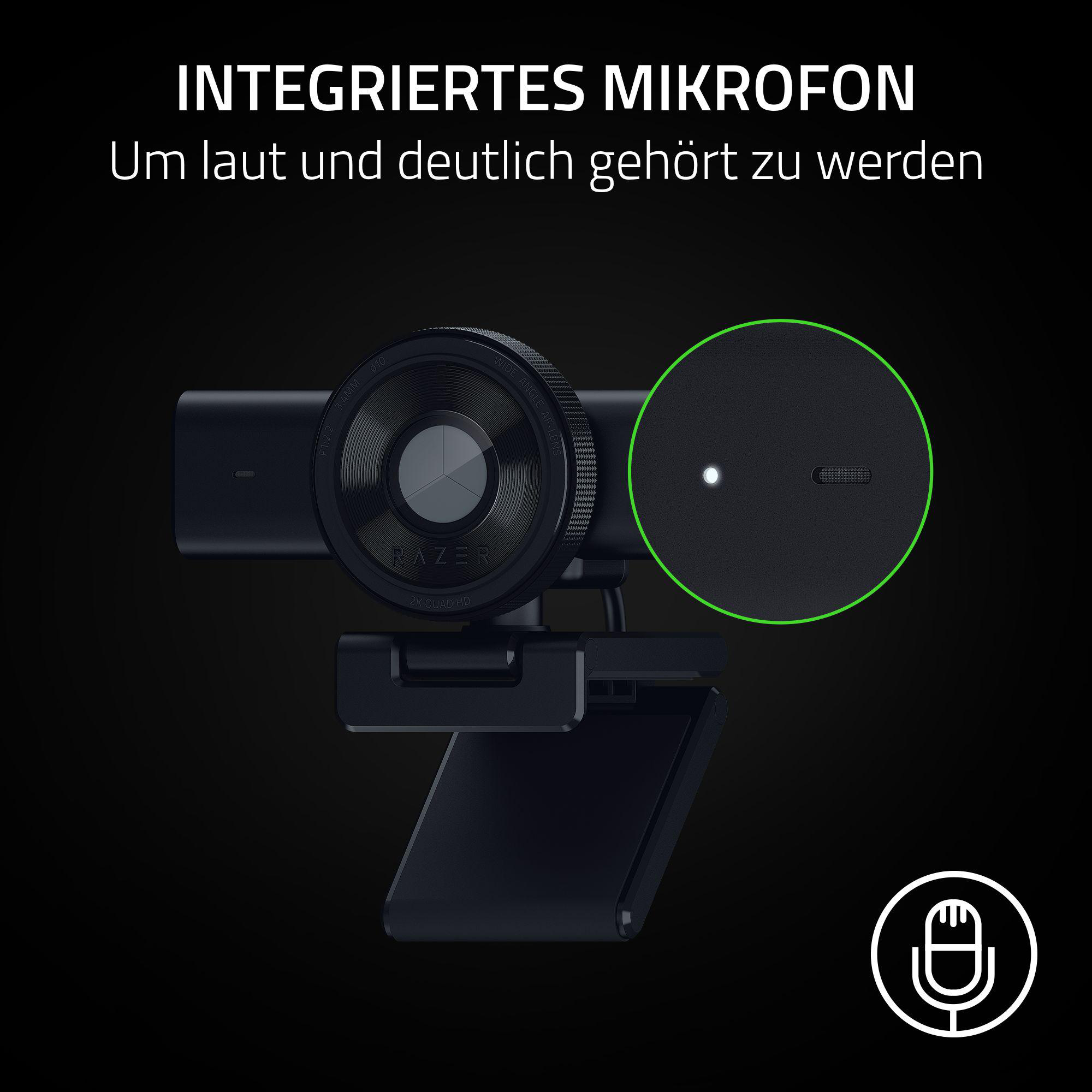 Razer Webcam mit integriertem Mikrofon und 2K Quad HD Auflösung.
