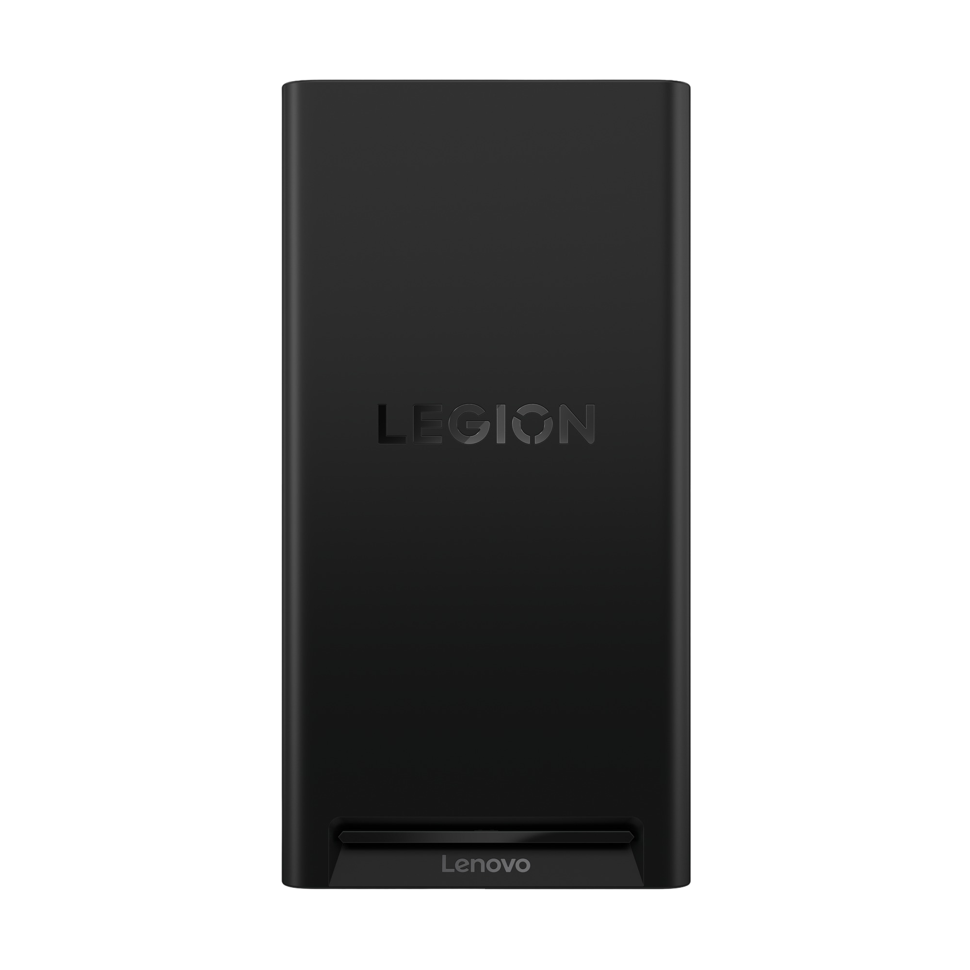 Schwarzes Lenovo Legion-Netzteil mit eingraviertem Logo.