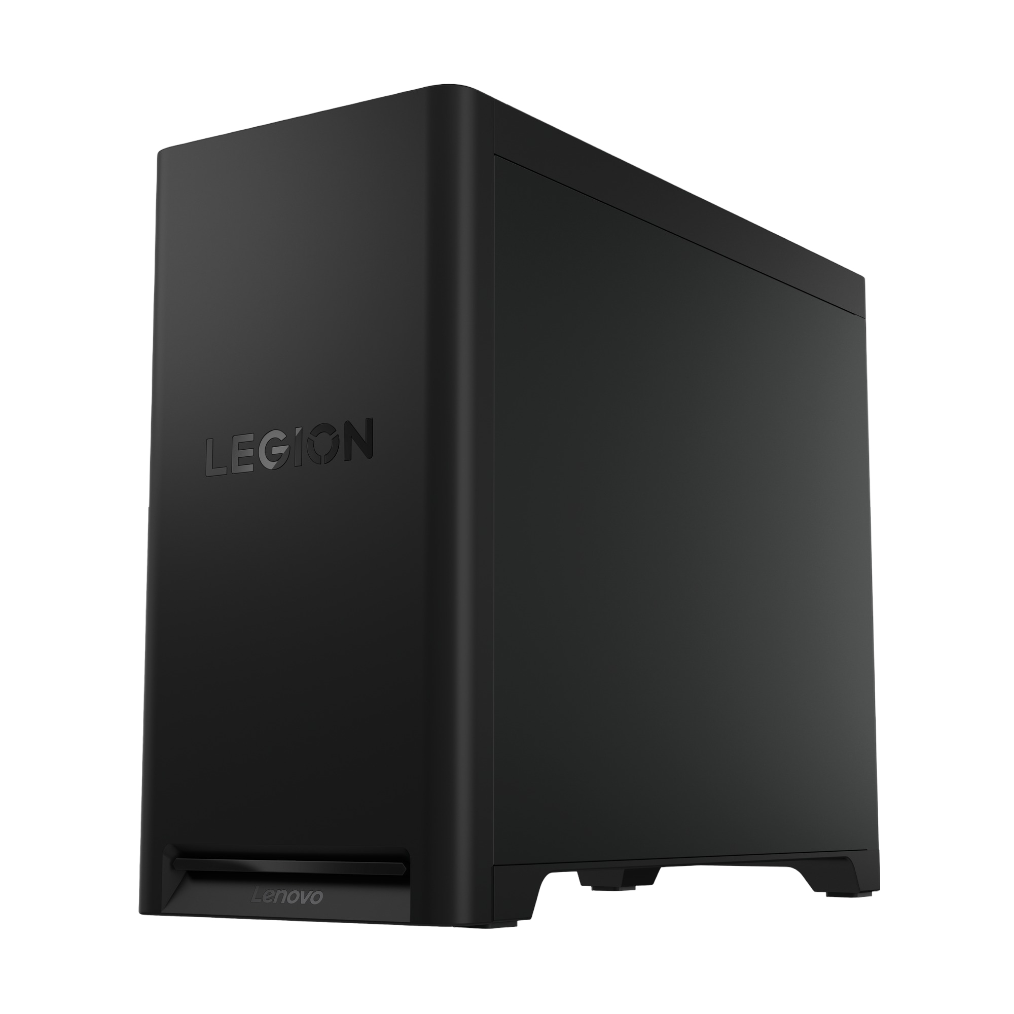 Schwarzer Gaming-PC von Lenovo Legion mit aufgedrucktem Logo.