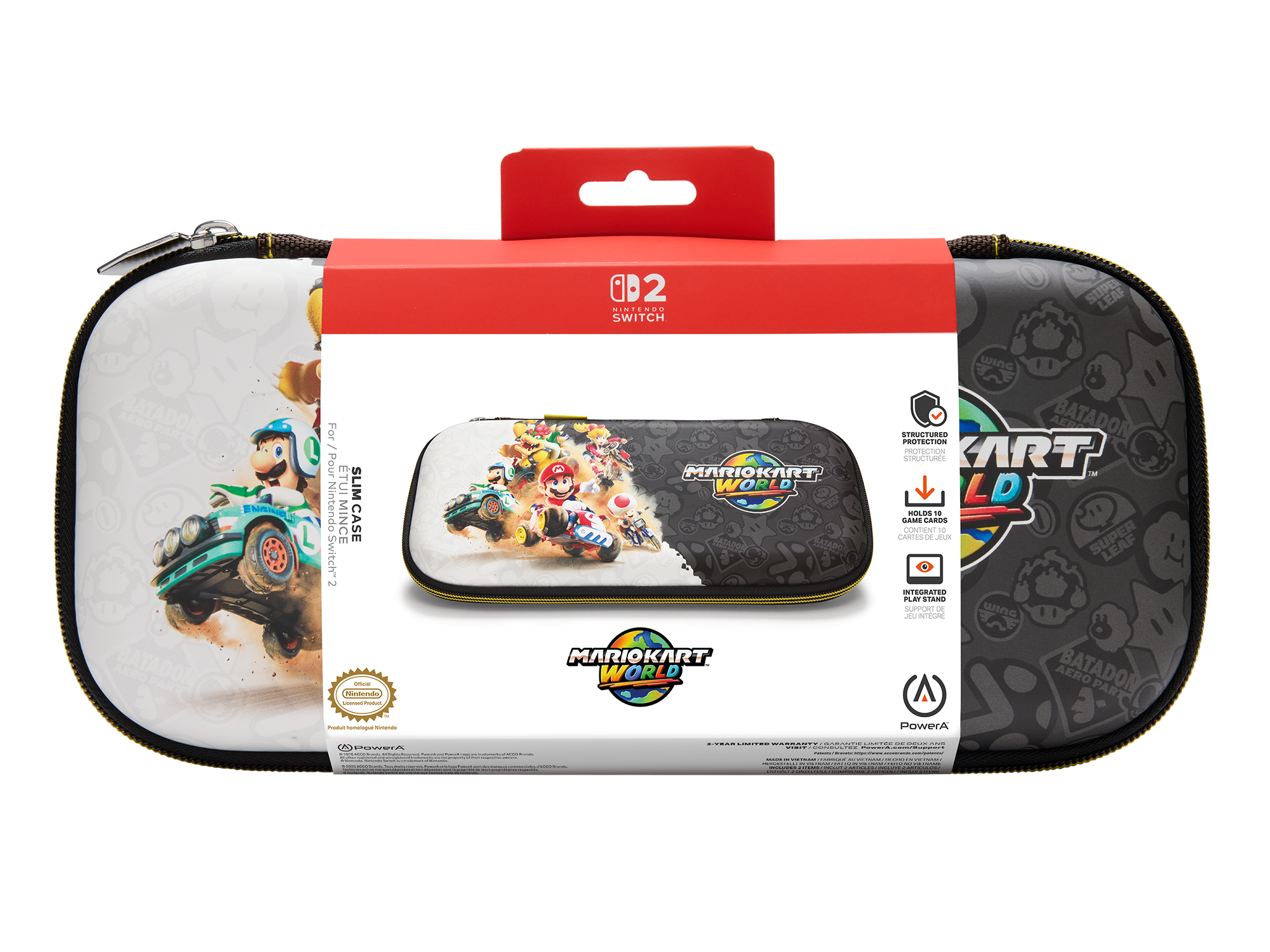 Nintendo Switch Hülle mit Mario Kart 8 Deluxe Design, zeigt Charaktere und Autos.