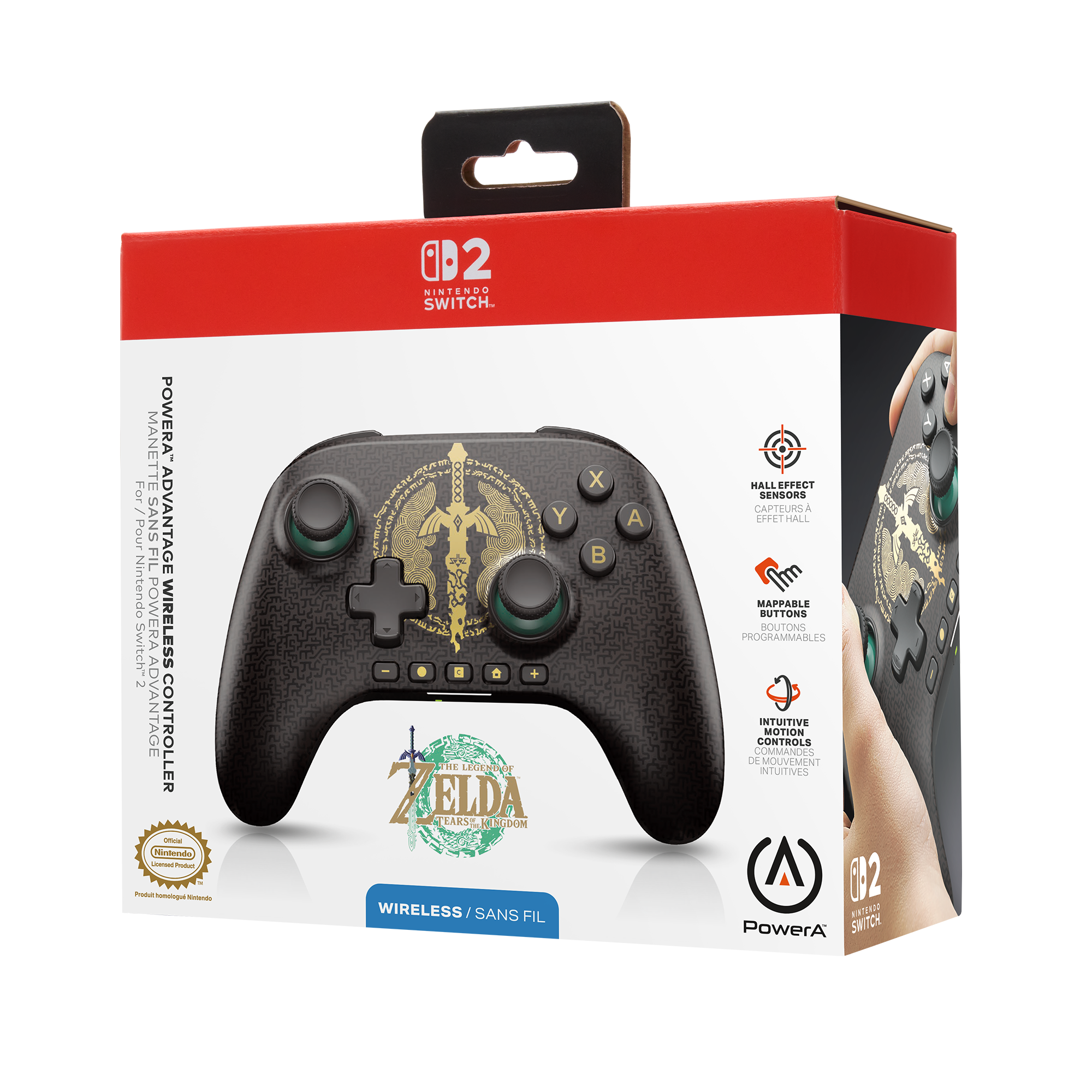 Verpackung eines PowerA Wireless Controllers für Nintendo Switch im Zelda-Design.
