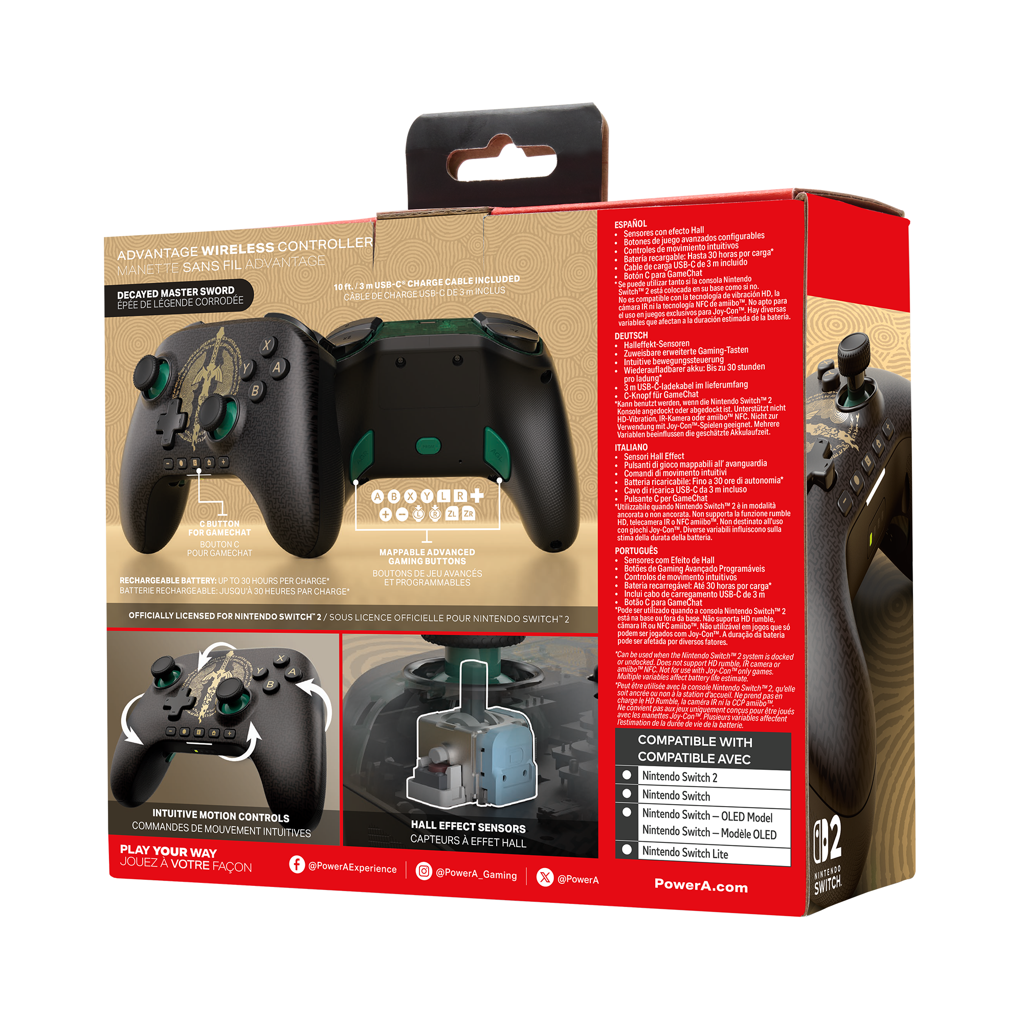 Ein schwarzer Nintendo Switch Controller mit "Decayed Master Sword" Design und grünen Akzenten.