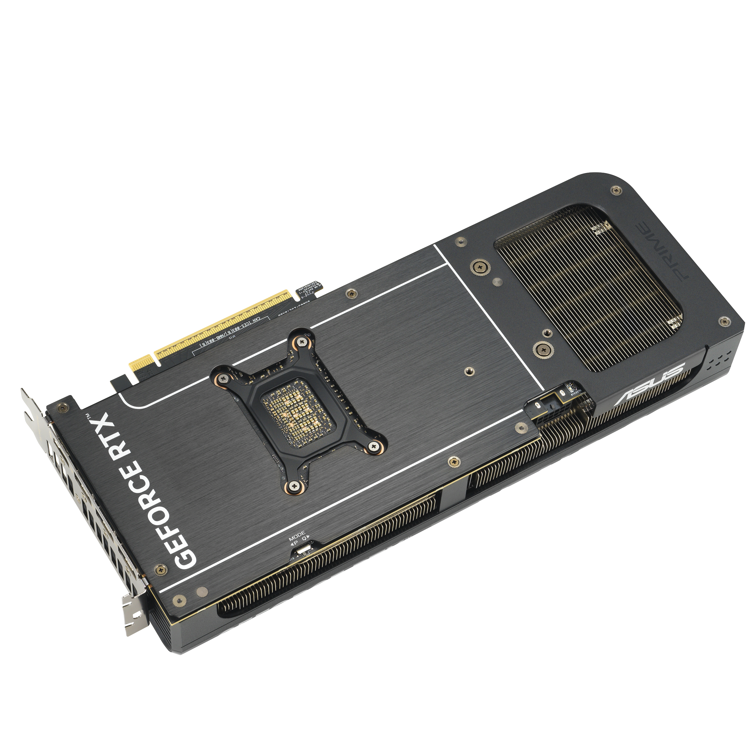 Schwarze Grafikkarte mit silbernen Lamellen und "GEFORCE RTX" Schriftzug.