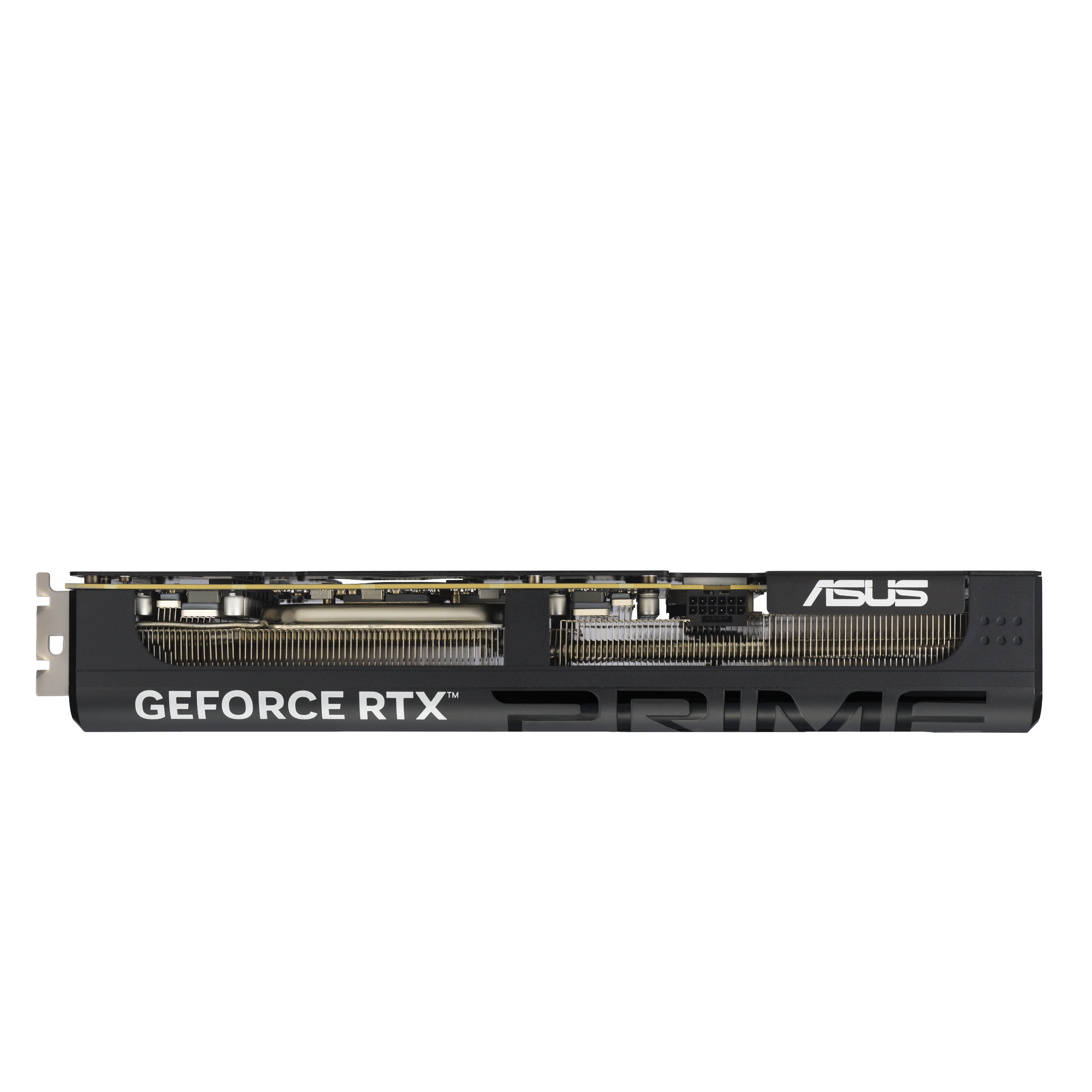 Schwarze ASUS GeForce RTX Prime Grafikkarte mit Lüftern und Anschlüssen.