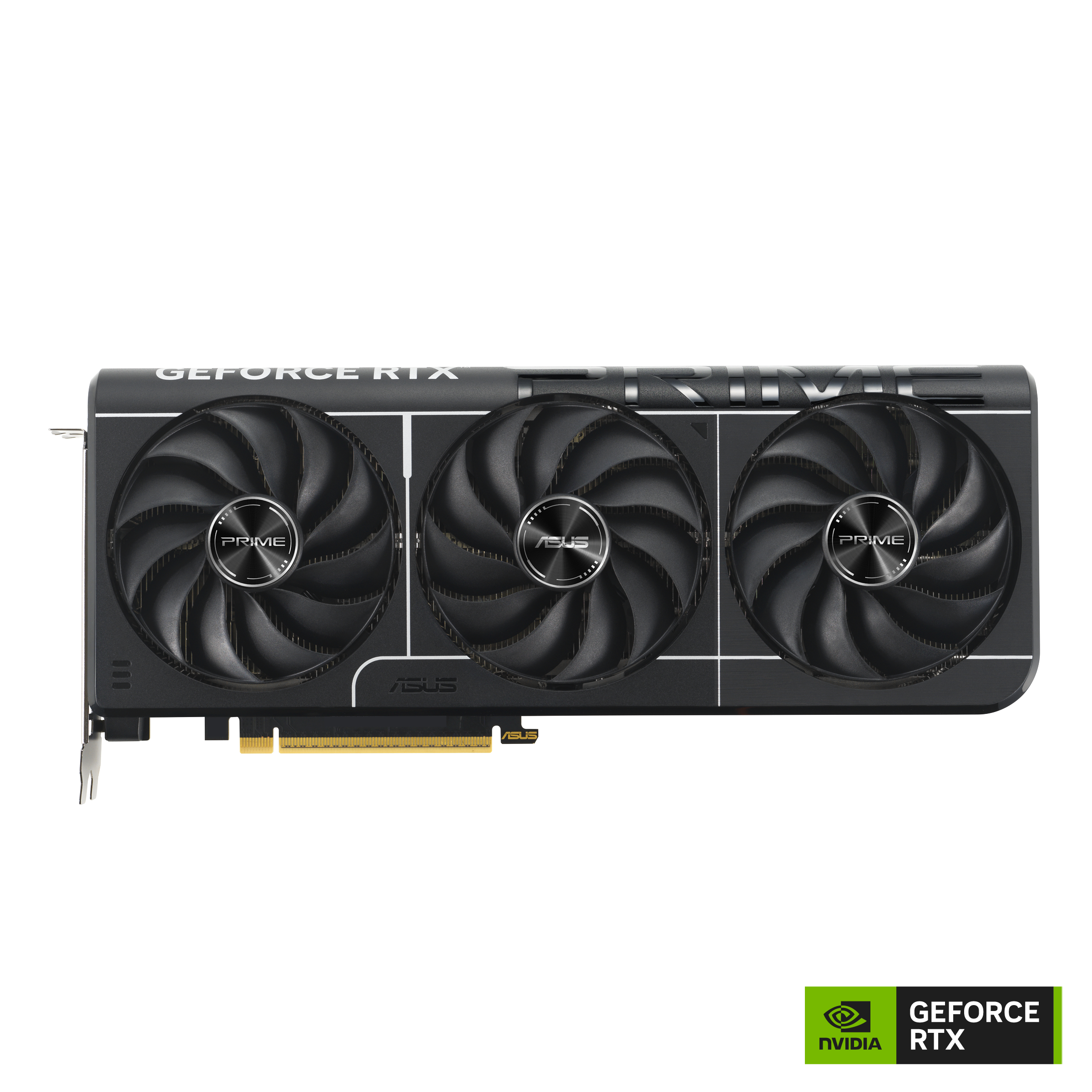 Schwarze Grafikkarte mit drei Lüftern, Asus-Logo und GeForce RTX-Aufdruck.