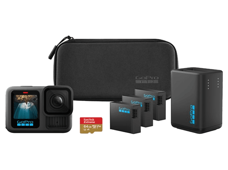Cámara deportiva - Pack GoPro Hero 13 Black Power Bundle, HyperSmooth 6.0, 5.3 K, 27MP, Autonomía 2.5 h, HDR, Sumergible 10m, lenta, Negro