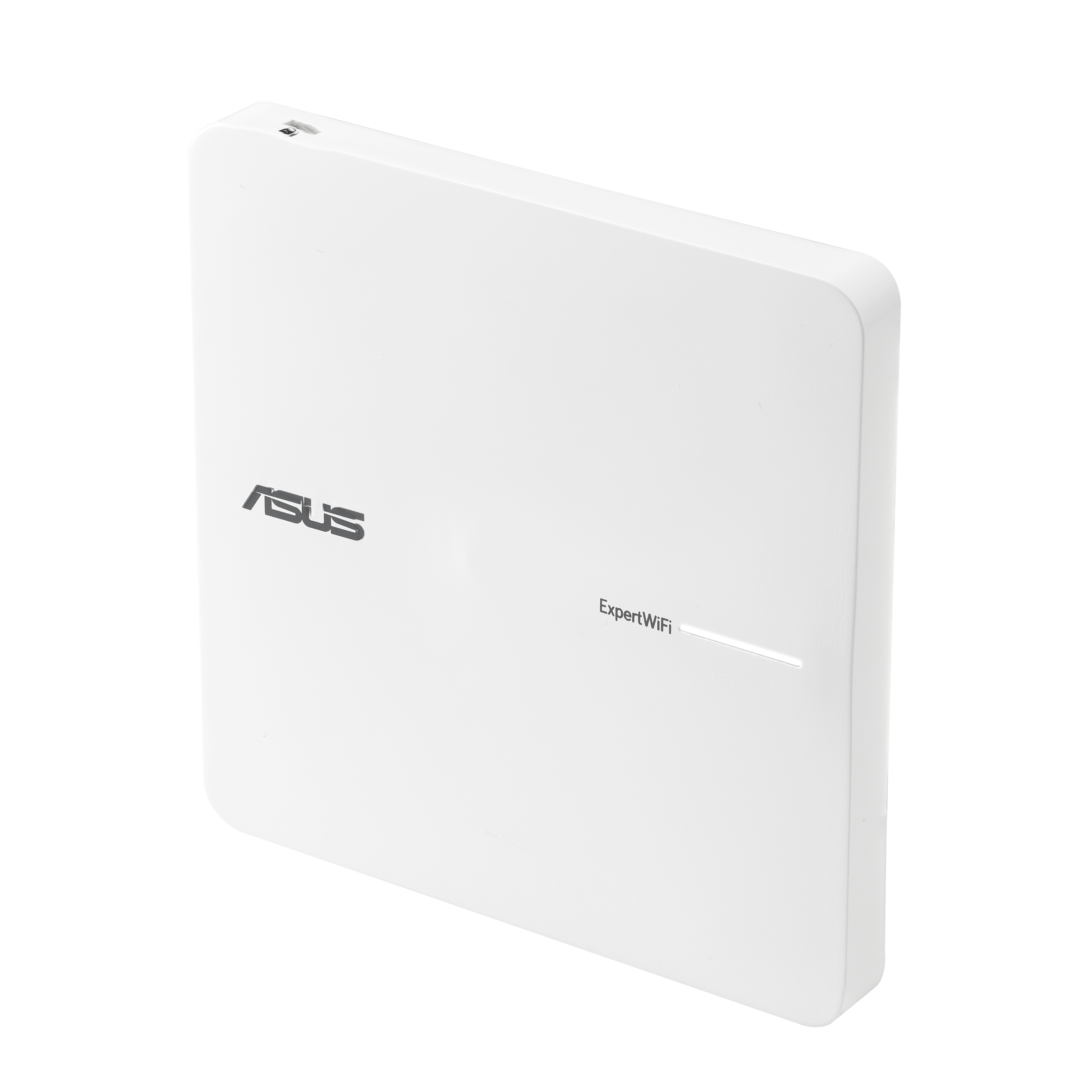 Weißes Asus ExpertWiFi Gerät mit Asus-Logo und schmalem Lichtstreifen.