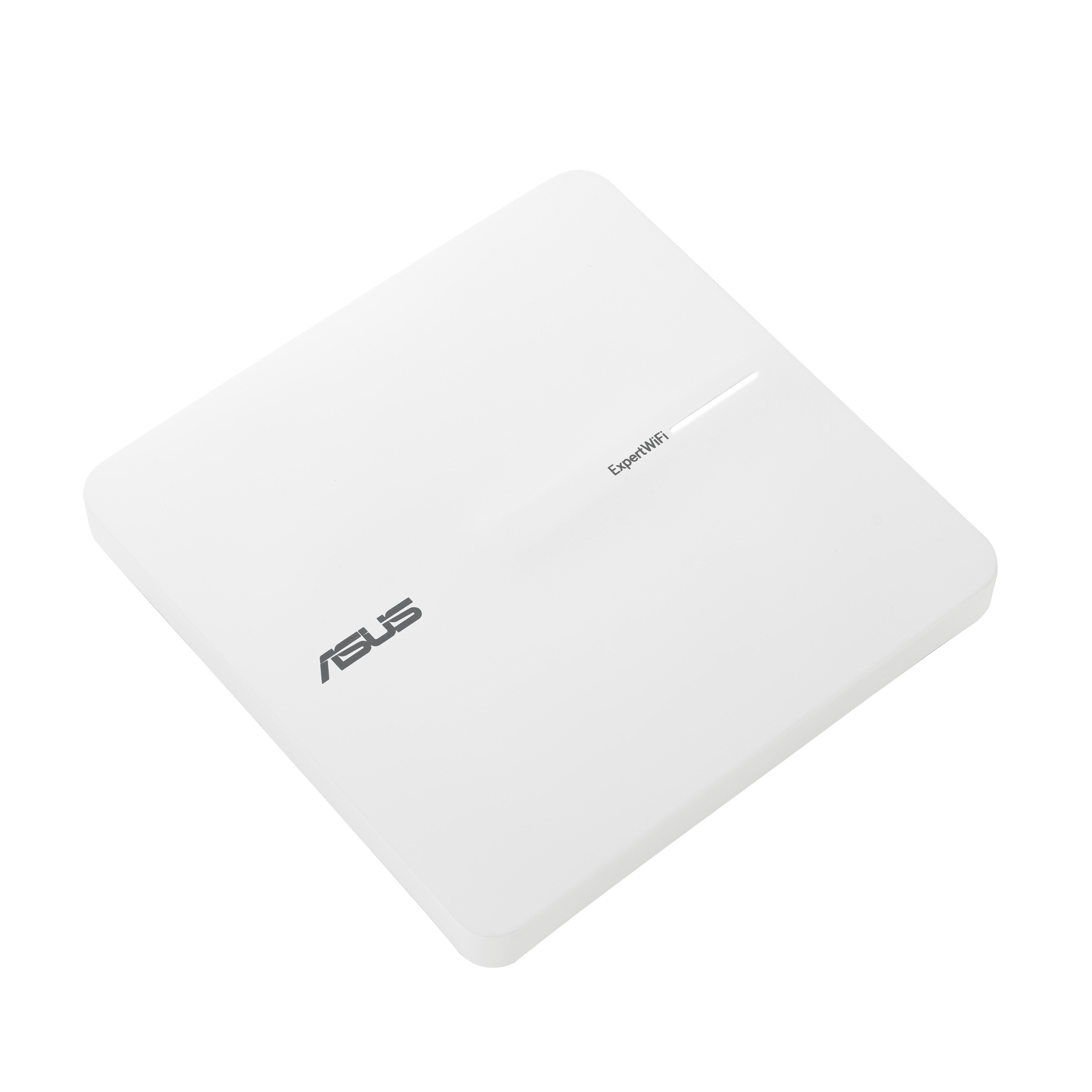 Ein weißer Asus ExpertWiFi Router mit grauem Logo auf weißem Grund.