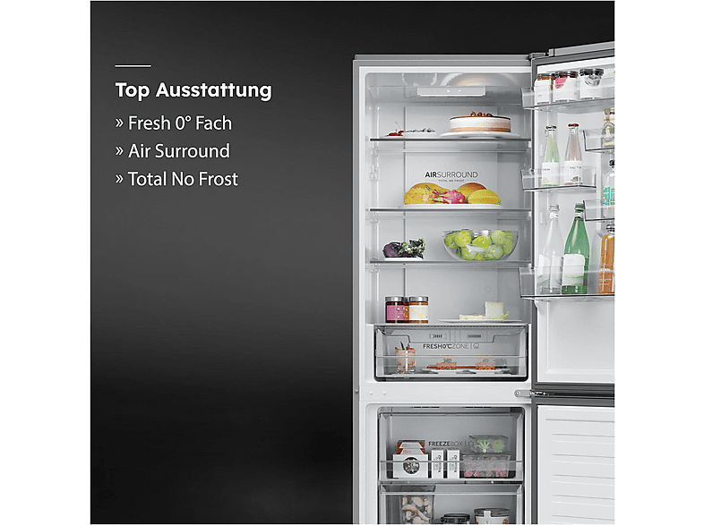 HAIER HDPR1618ANPK 2D 60 Series 3 Kühlgefrierkombination (A, 355 l, 1850 mm hoch, Inox)
