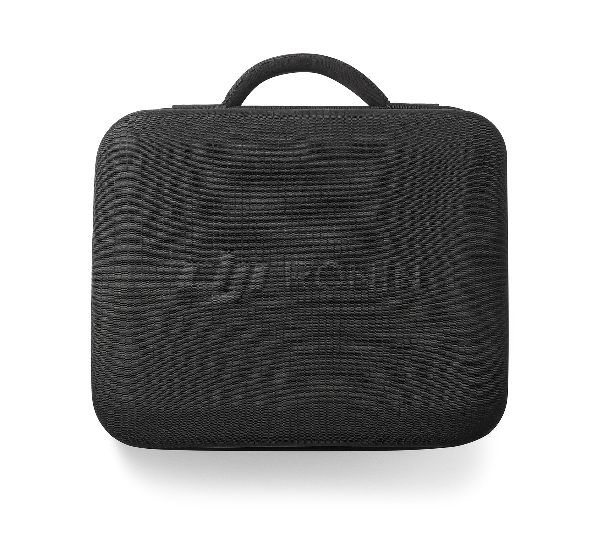 Siyah DJI Ronin çantası, saplı ve zarif logolu.