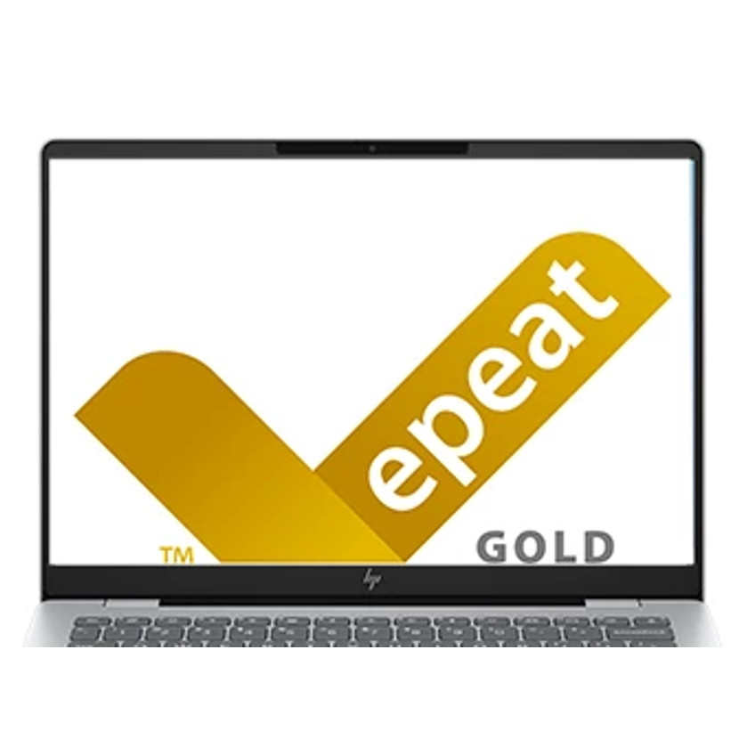 Laptop wyświetlający logo EPEAT Gold na ekranie.