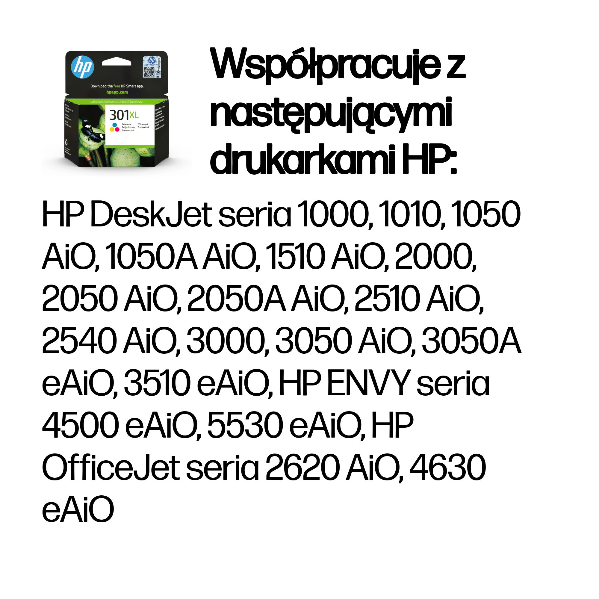 Tusz HP 301XL i lista modeli drukarek HP.