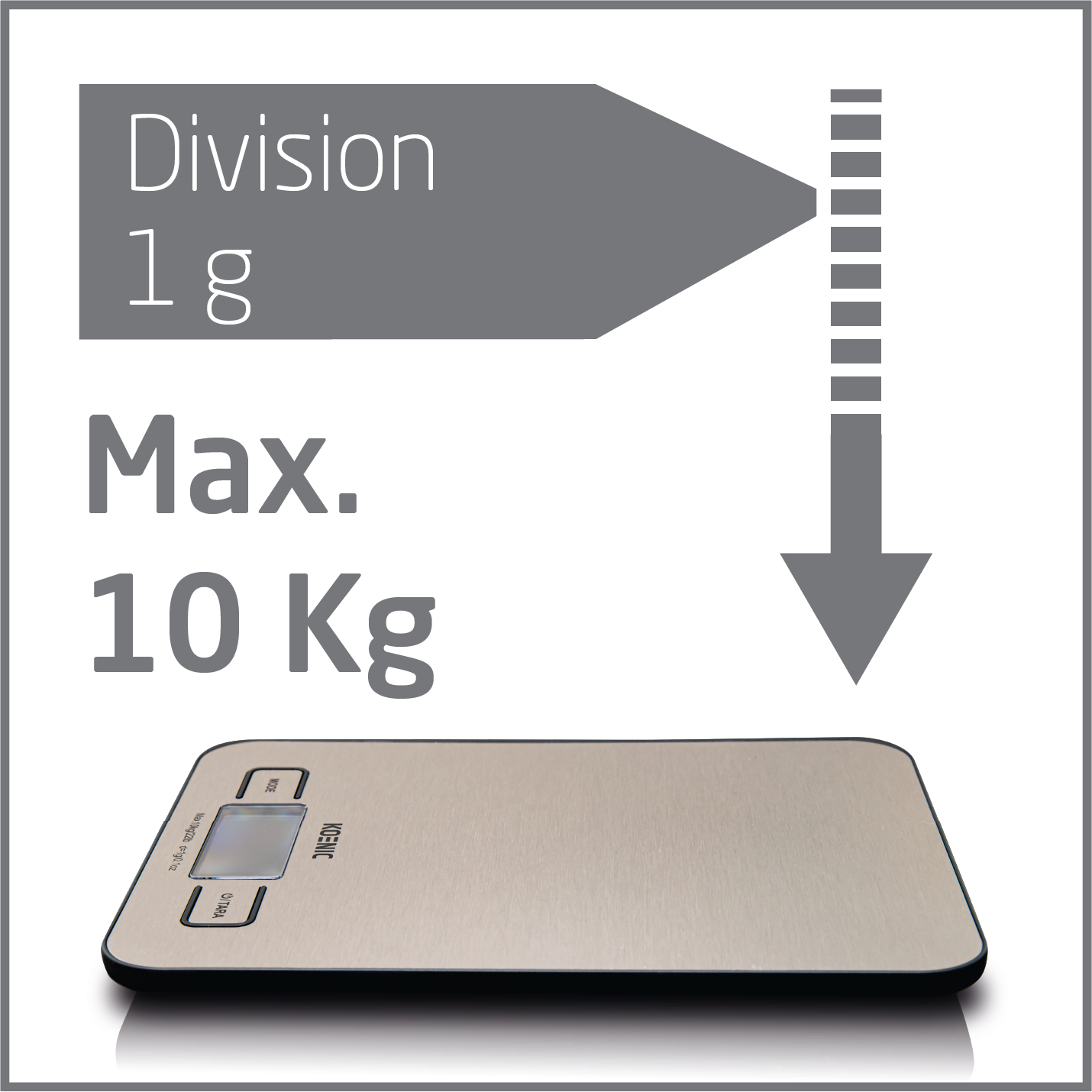 Balanza digital con división de 1g, máximo 10kg. Acero inoxidable.