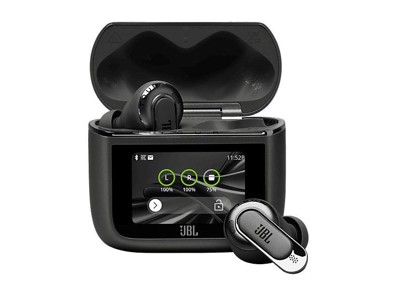 JBL Tour Pro 3, Sonido espacial 360, Cancelación de ruido adaptativa, 40 h, Estuche con pantalla, asistente voz, Negro
