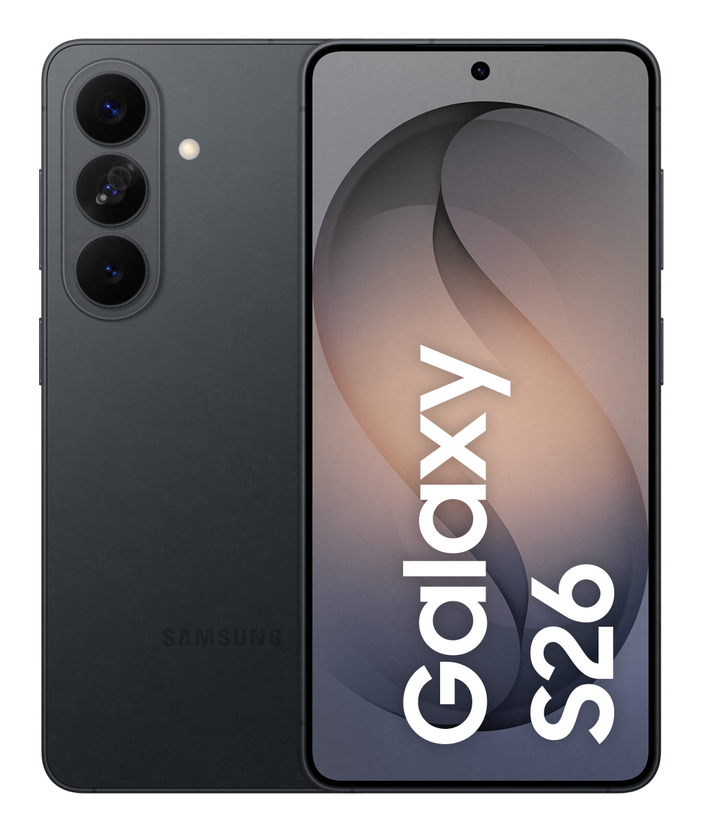 Ciemnoszary Samsung Galaxy S26 z trzema aparatami z tyłu.