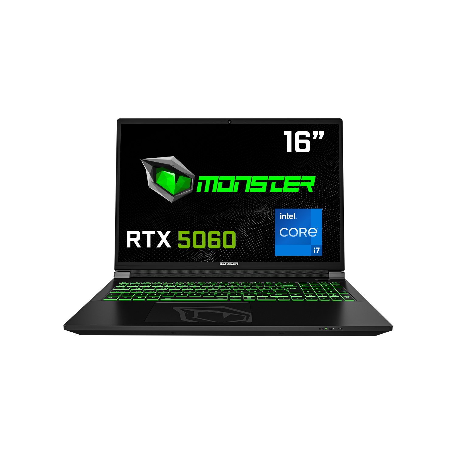 RTX 5060 grafikalı ve Intel Core i7 işlemcili siyah 16 inç dizüstü bilgisayar.