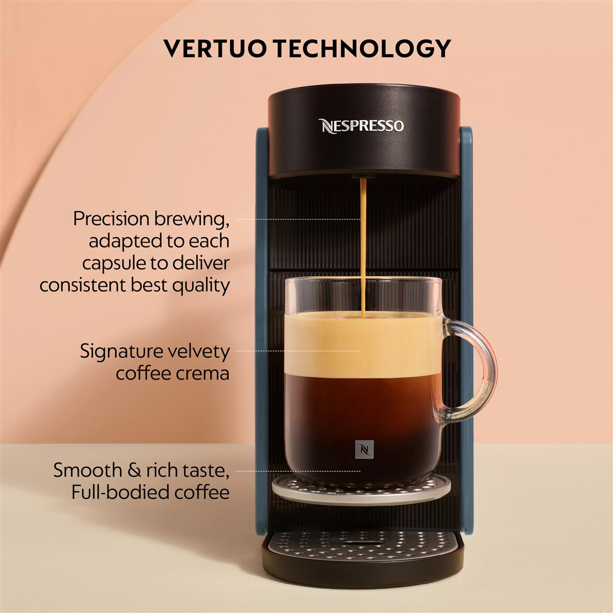 Machine à café Nespresso Vertuo préparant un café à la mousse crémeuse.