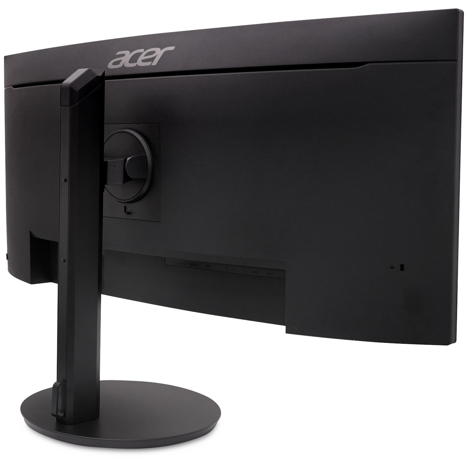 The back of a black Acer monitor with its stand and ports visible.