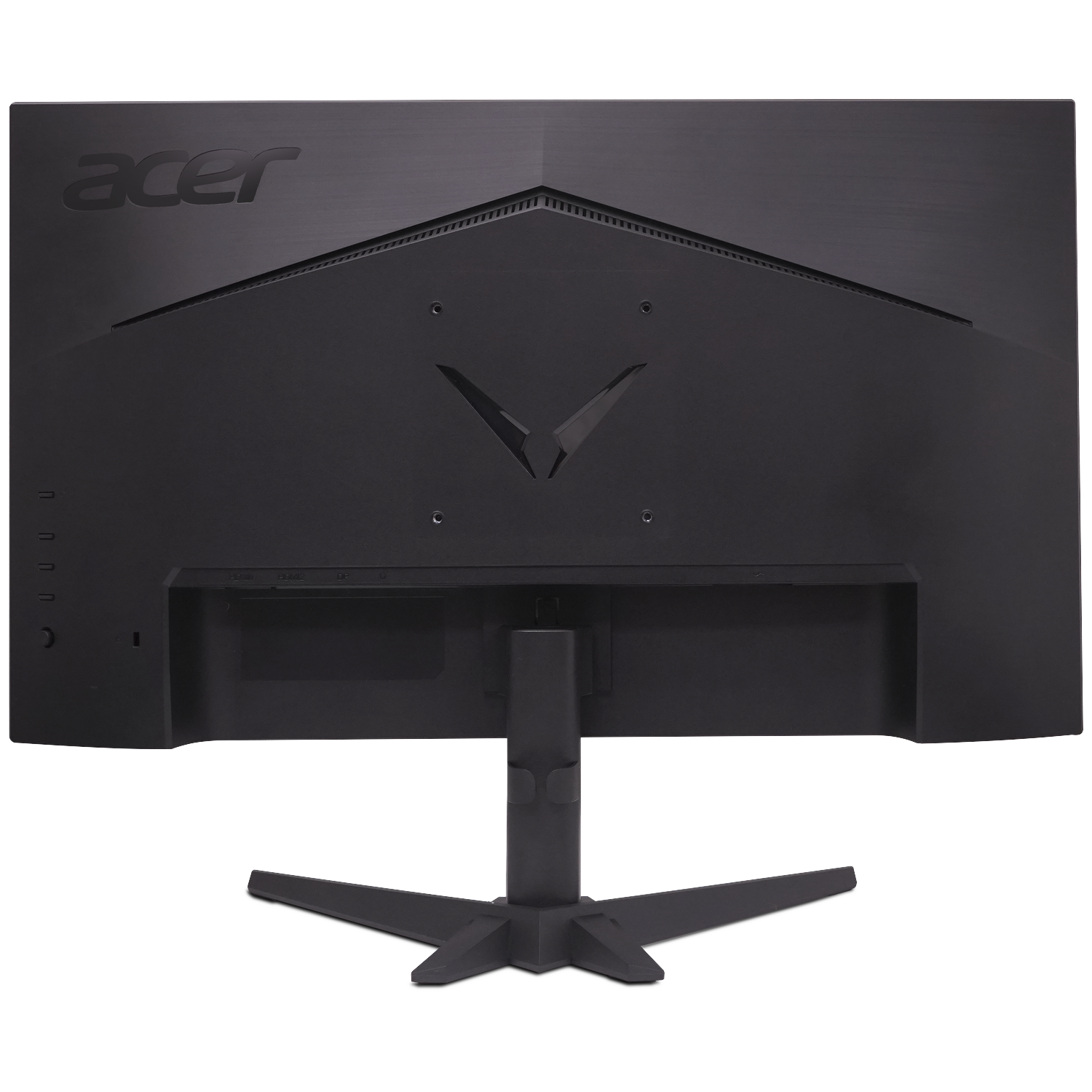 Rear view of a black Acer gaming monitor with a stand. Ports visible.