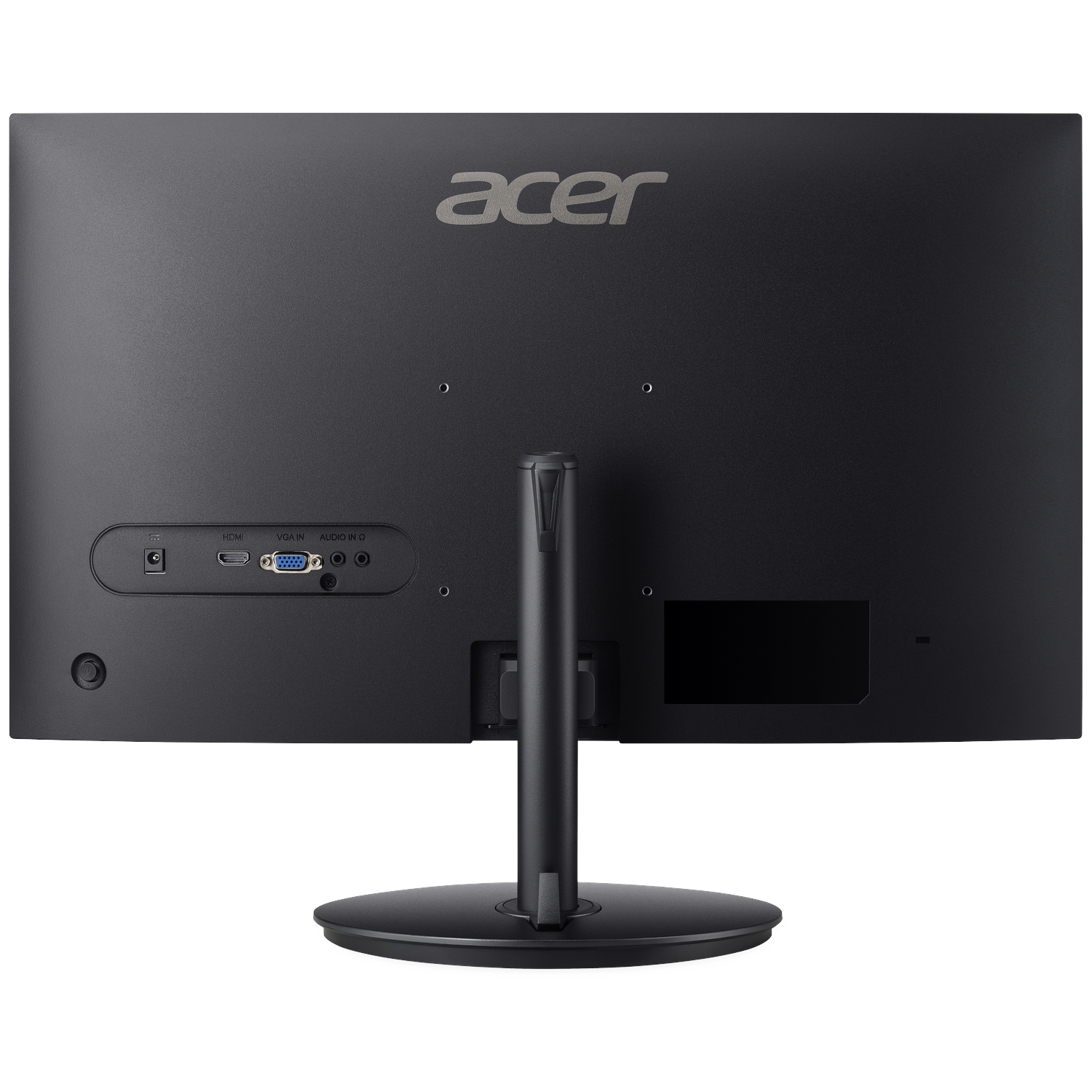Back of a black Acer monitor with ports and stand. Acer logo visible.