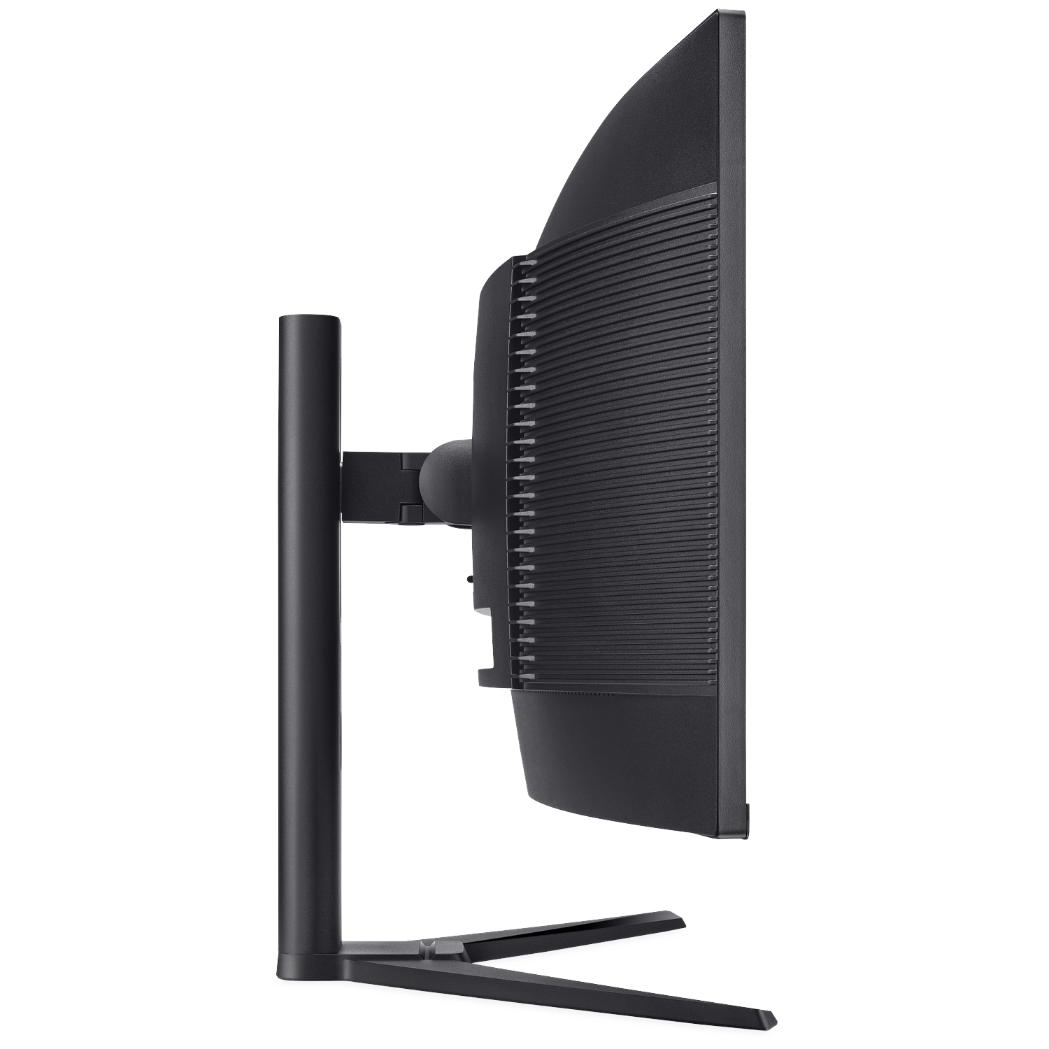 Black computer monitor from the side, featuring ventilation slits on the back.