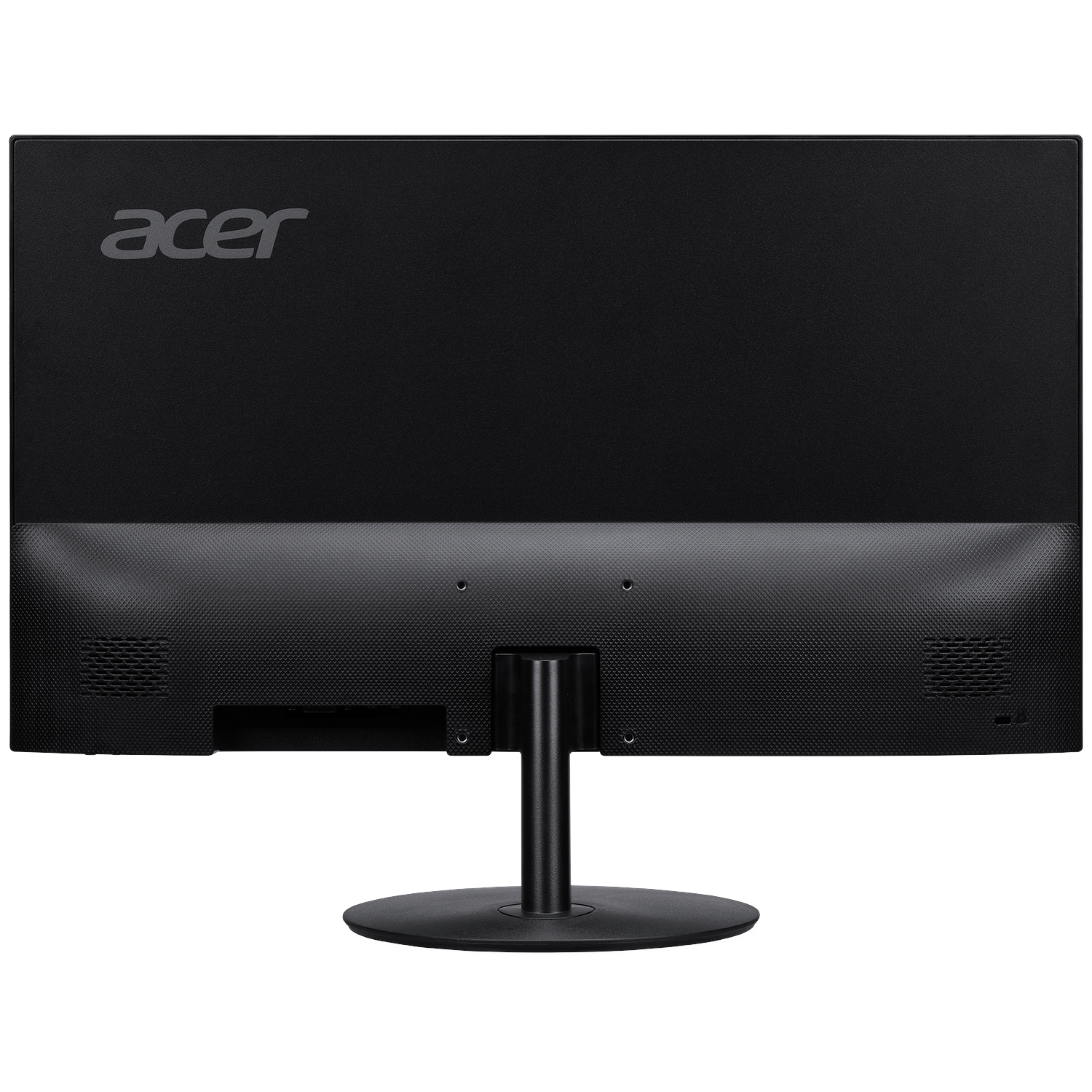 Back view of a black Acer monitor with stand.
