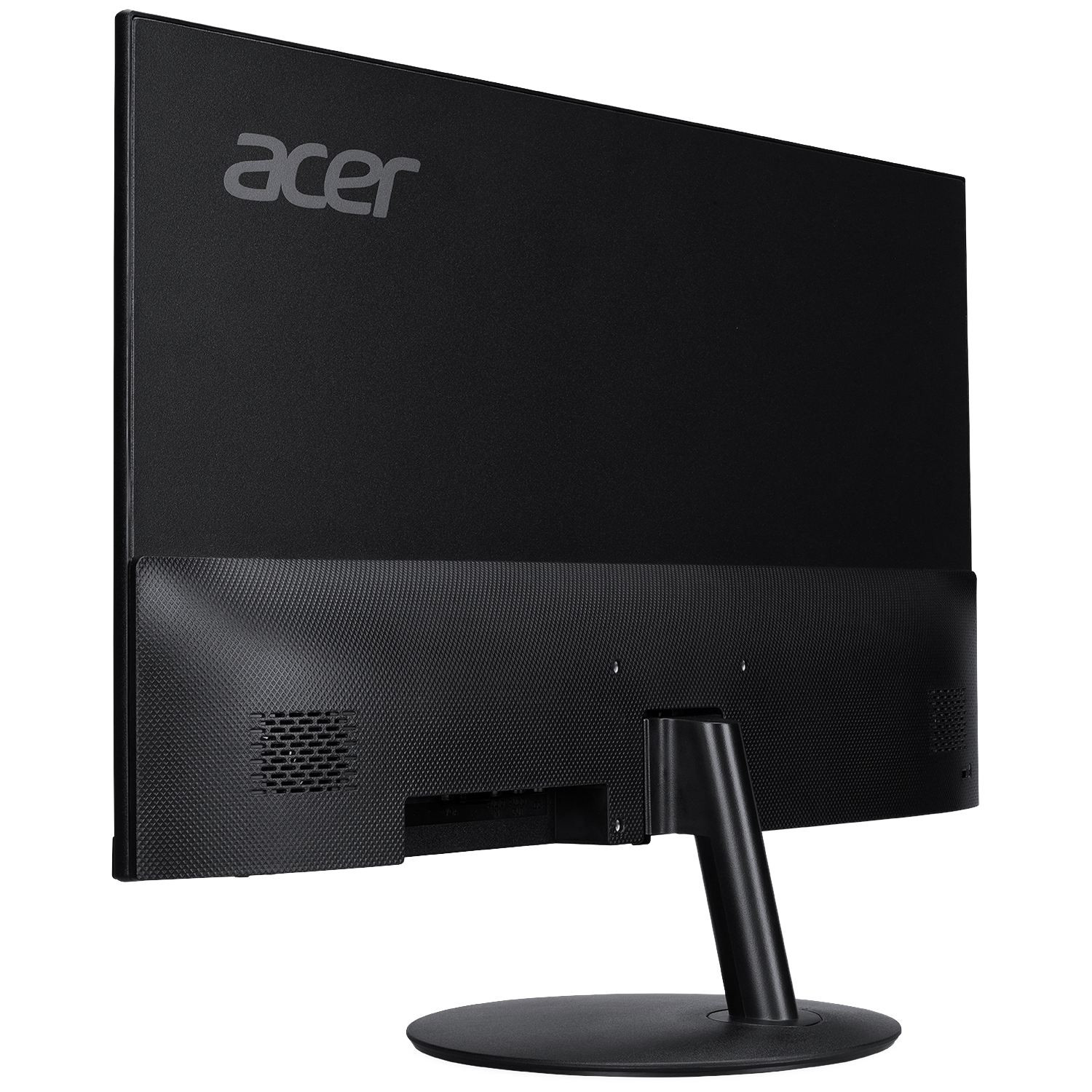 Backside of a black Acer monitor with logo and ventilation grille.