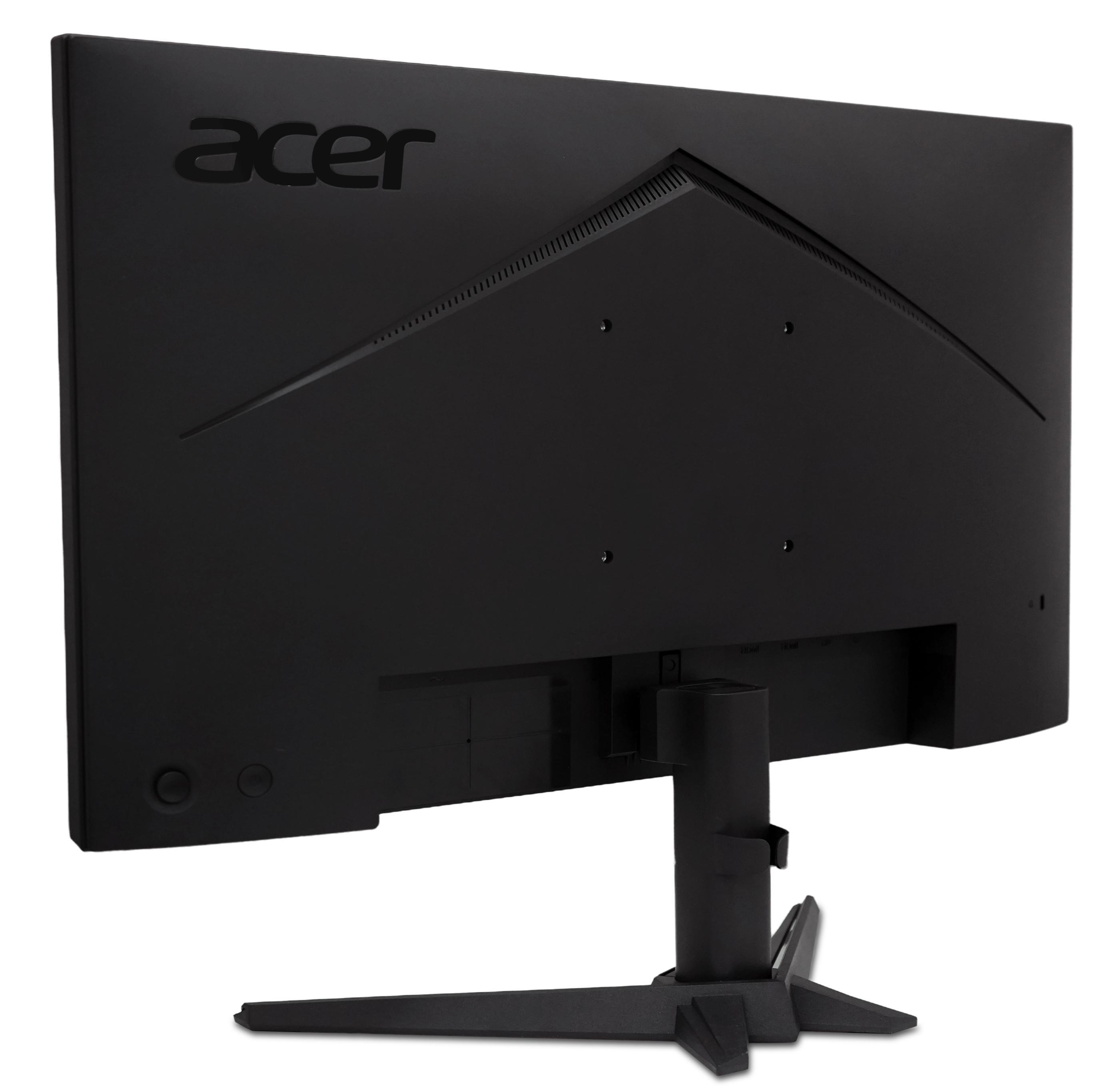 Rückansicht eines schwarzen Acer Monitors mit Ständer und Anschlüssen.
