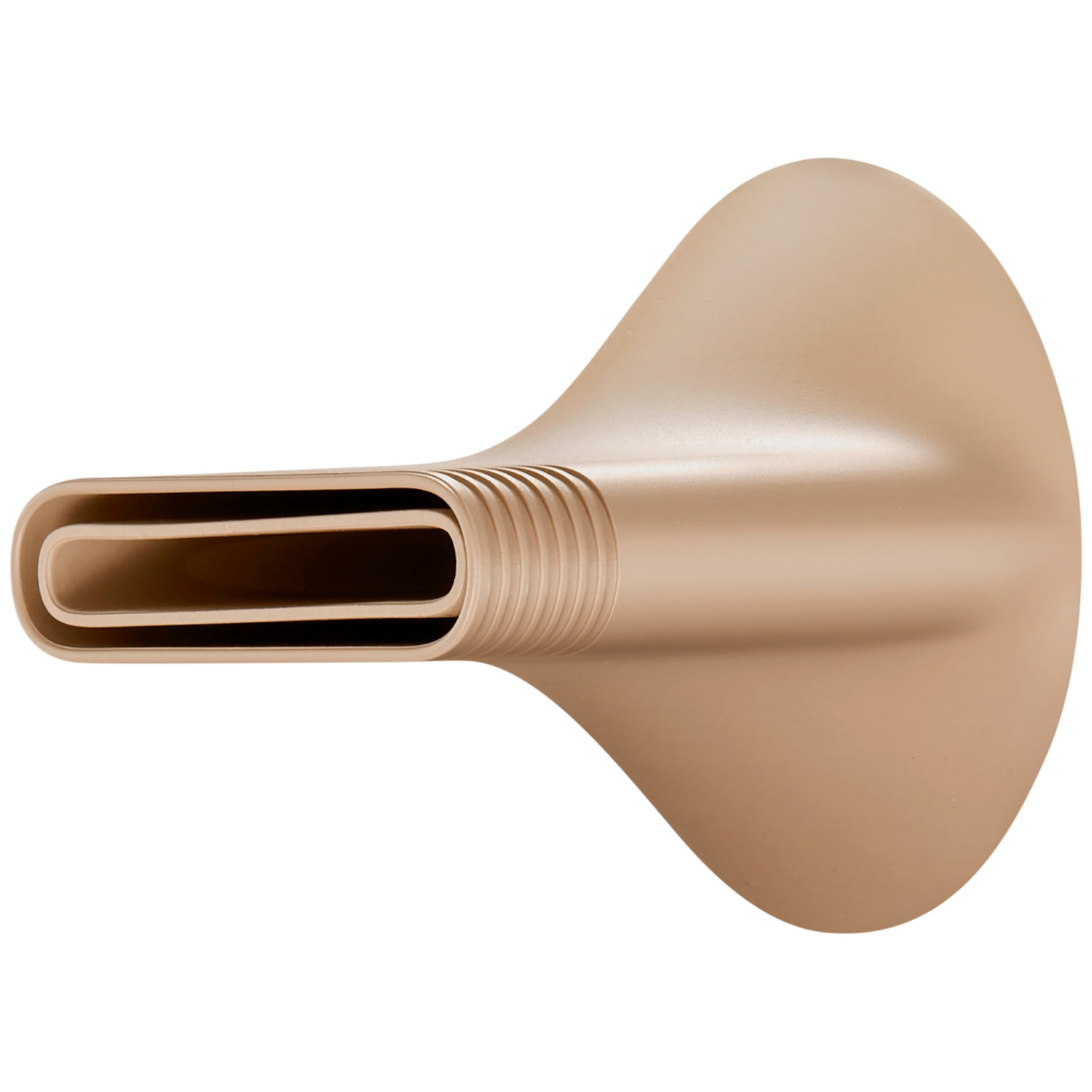A beige hair dryer nozzle with a flat, rectangular mouthpiece.