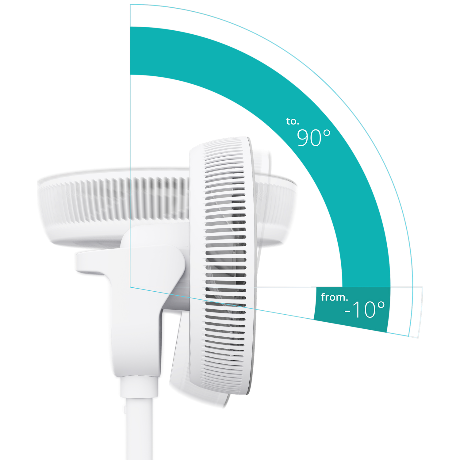 A white fan showing a tilt range from -10 to 90 degrees.