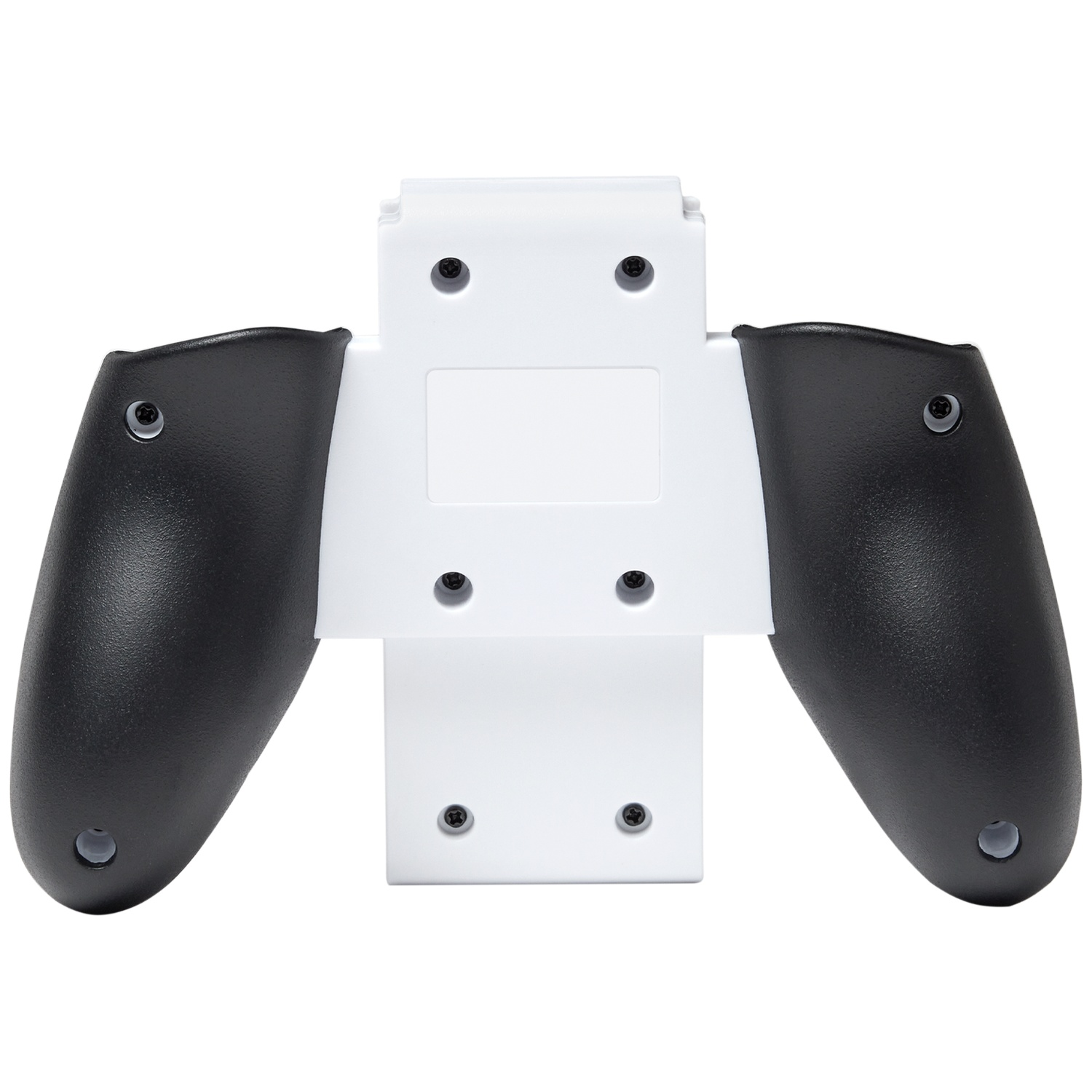 A white grip attachment with black handles for controllers.