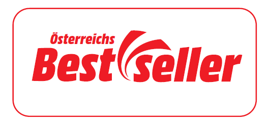 Österreichs Bestseller Logo in Rot und Weiß.