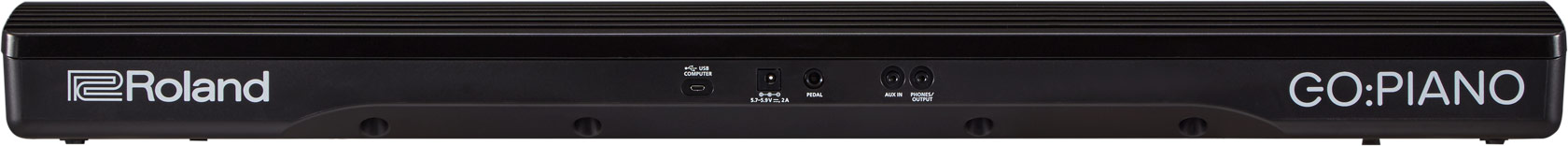 Vue arrière d'un Roland GO:PIANO noir avec ports.